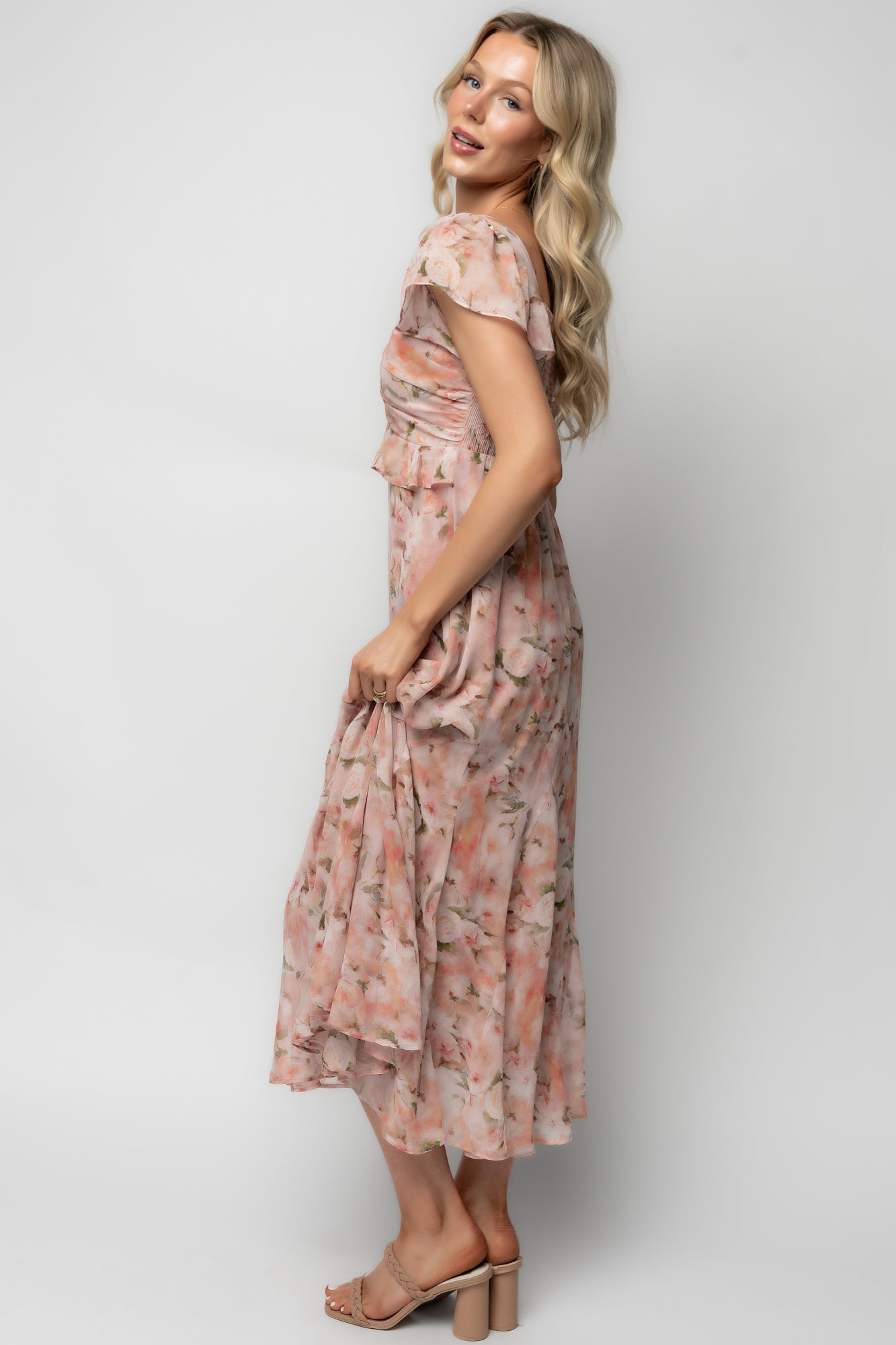 Teuila Midi Dress | Blush Floral-Glamsiq