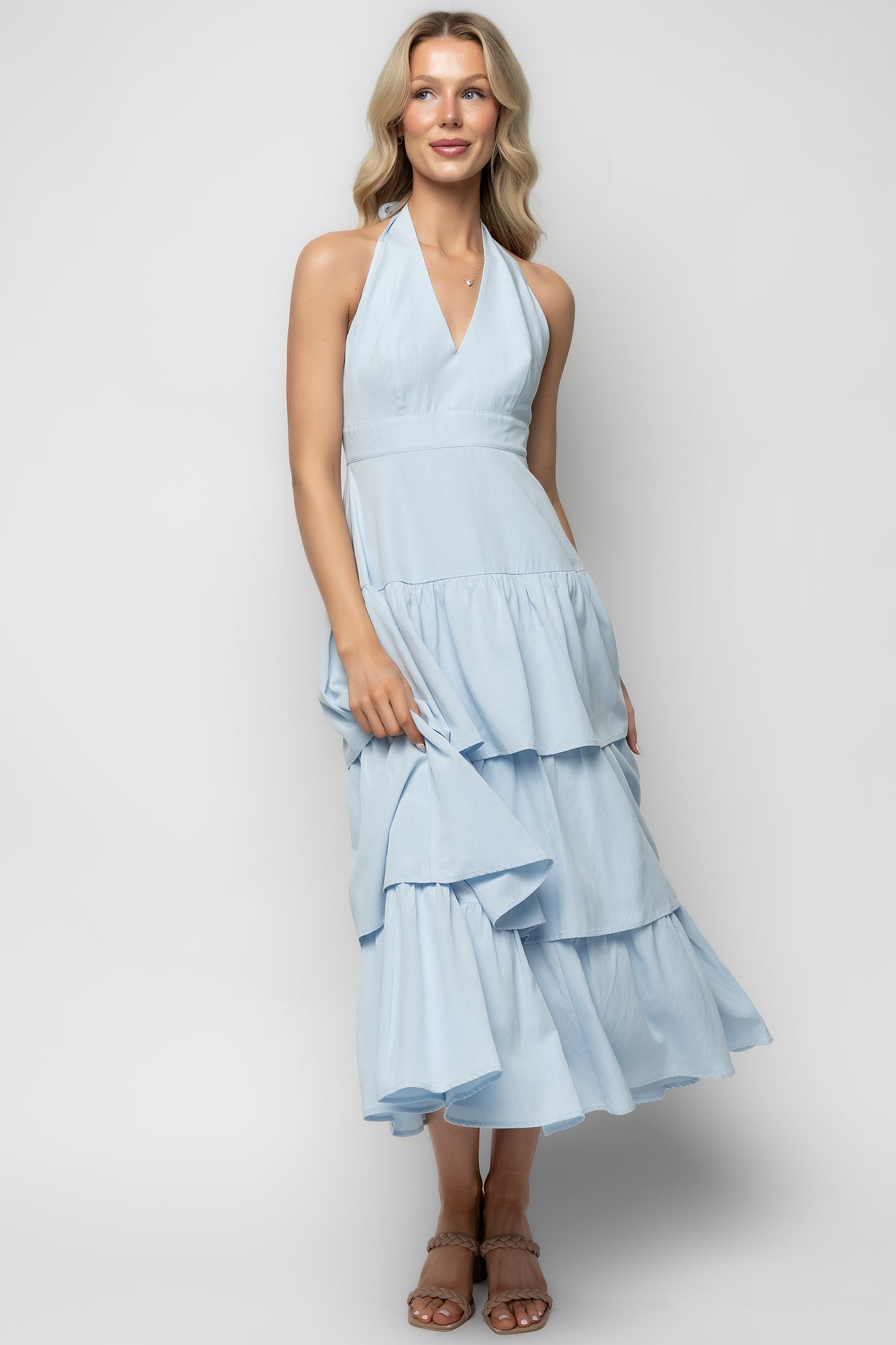 Savannah Tiered Maxi Dress | Light Blue-Glamsiq