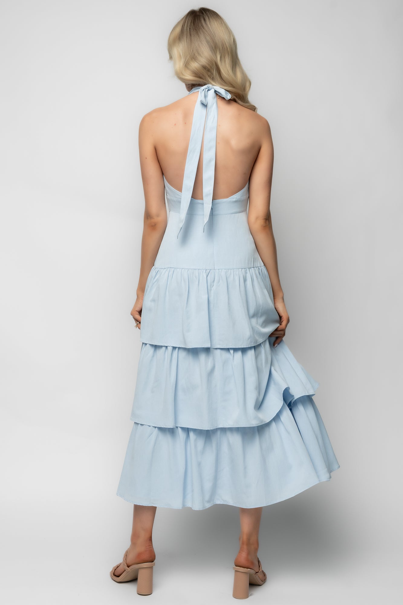Savannah Tiered Maxi Dress | Light Blue-Glamsiq