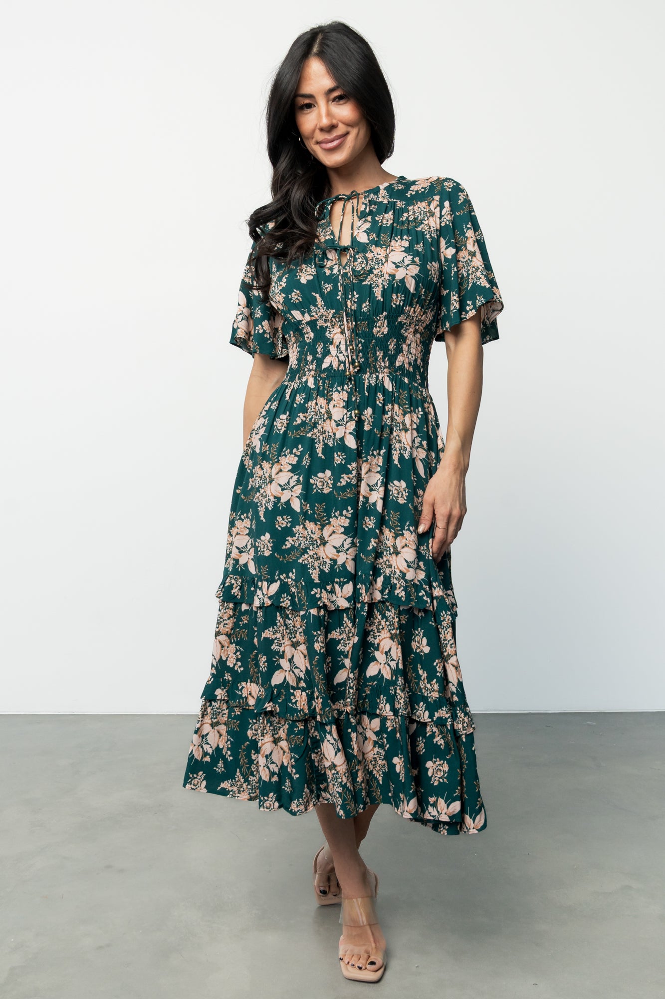 Spell Boho Midi Dress | Topaz + Blush Floral-Glamsiq
