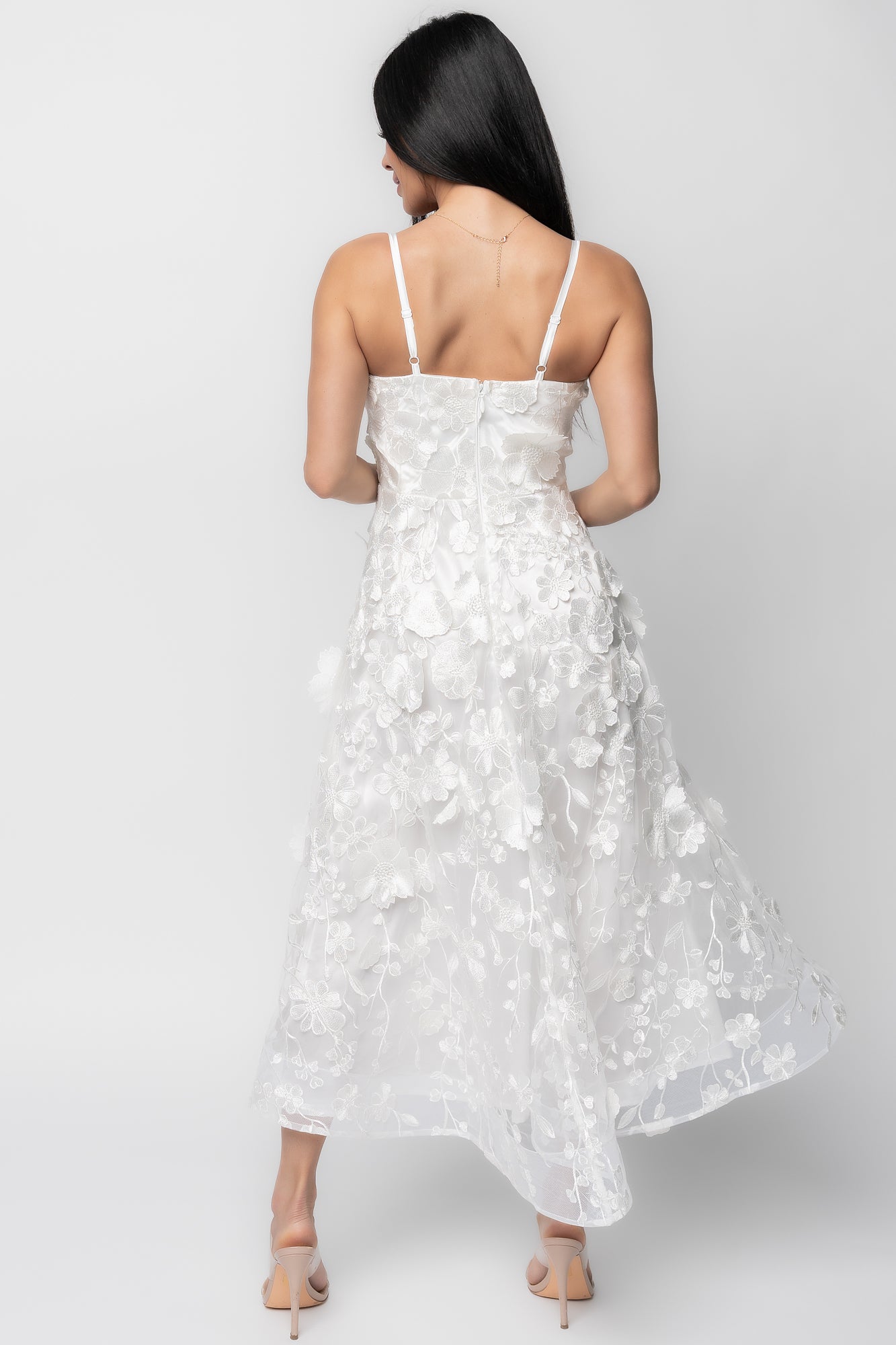 Soleil Floral Applique Midi Dress | Ivory-Glamsiq