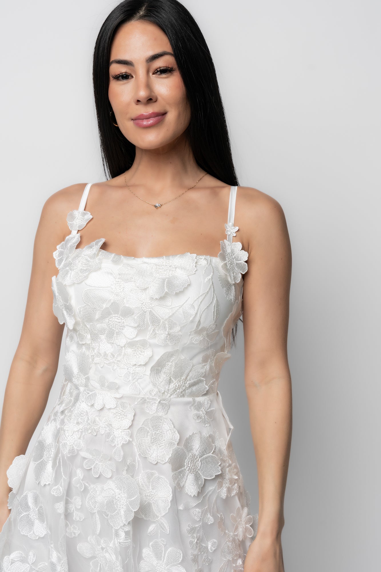 Soleil Floral Applique Midi Dress | Ivory-Glamsiq