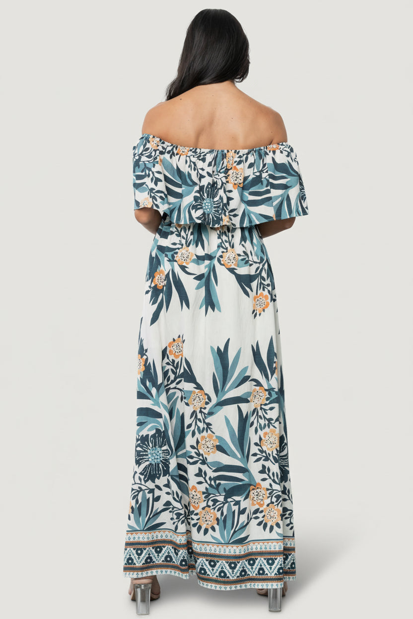 Valentina Off Shoulder Maxi Dress | Multi Print-Glamsiq
