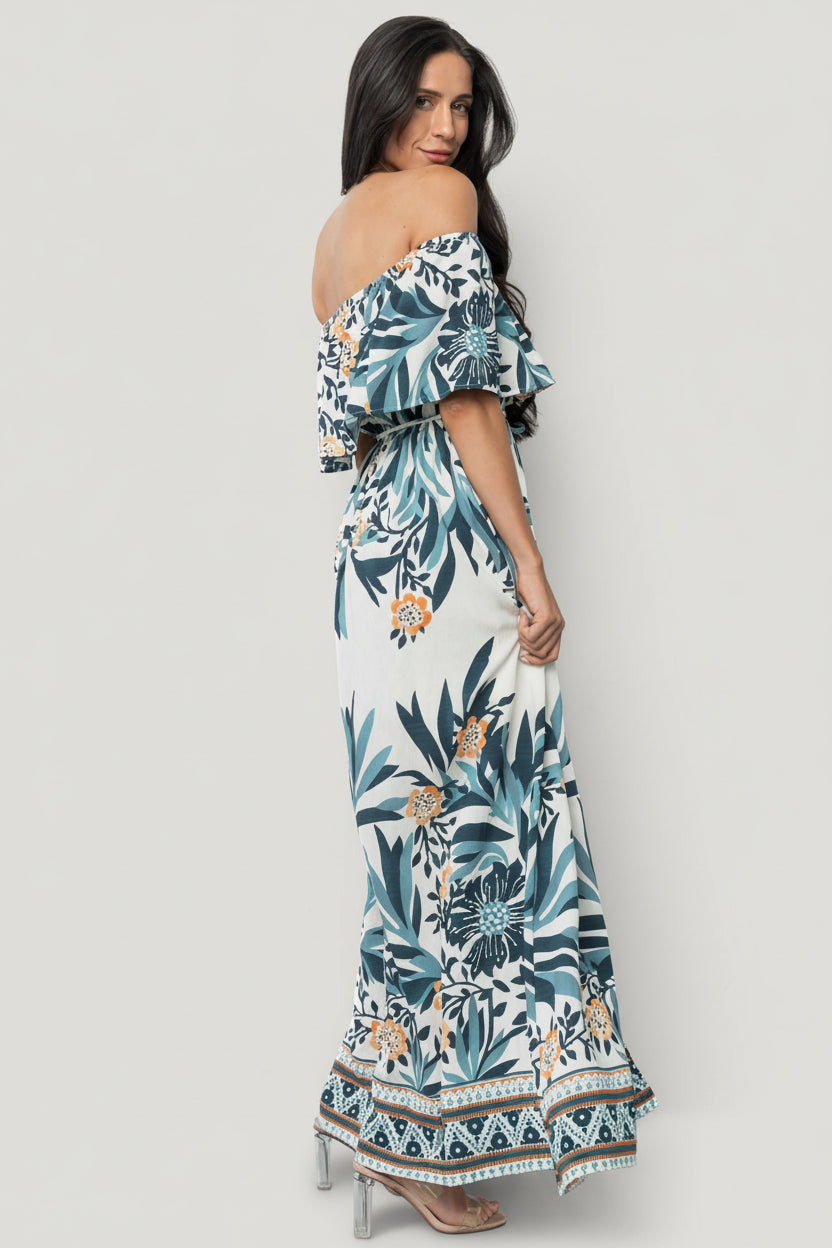 Valentina Off Shoulder Maxi Dress | Multi Print-Glamsiq