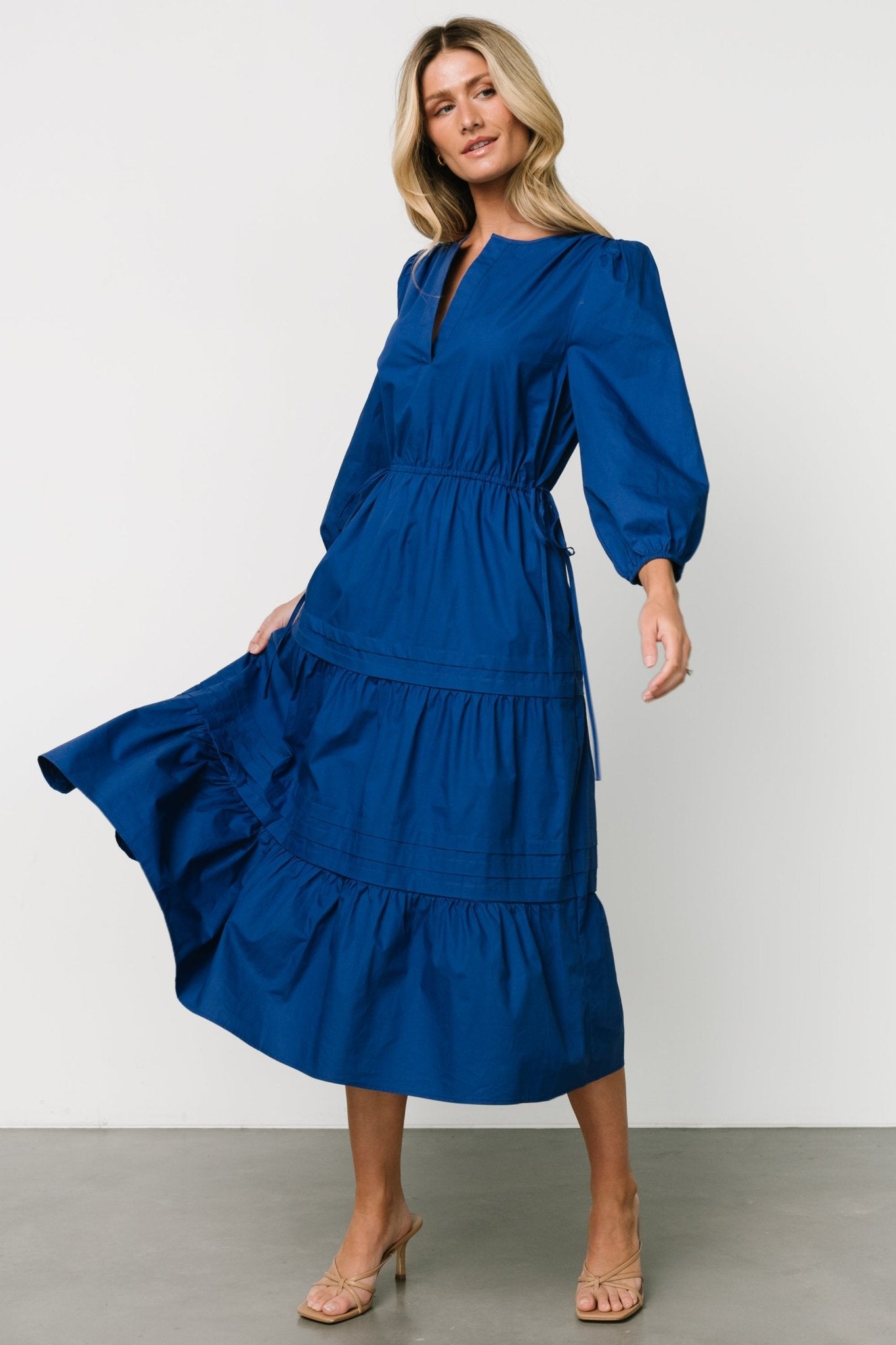 Santa Fe Poplin Midi Dress | Cobalt-Glamsiq