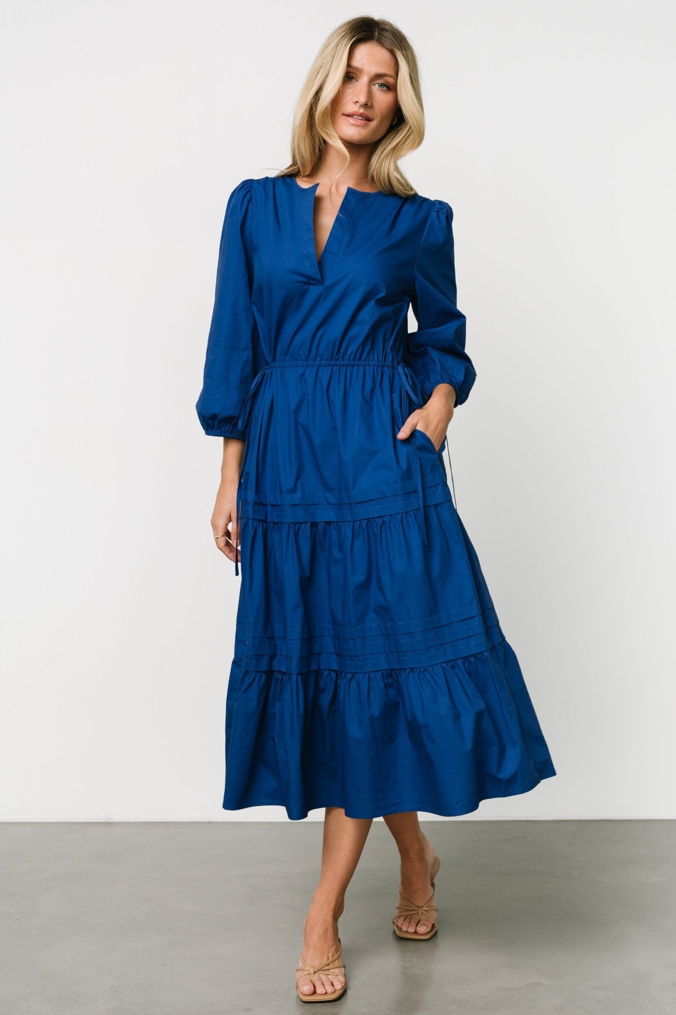 Santa Fe Poplin Midi Dress | Cobalt-Glamsiq