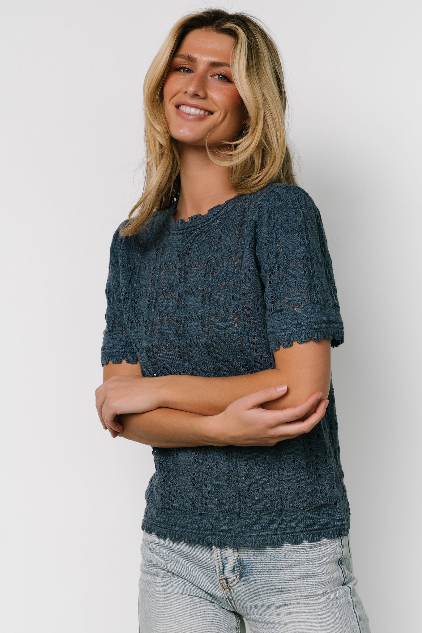 Serenity Knit Sweater Top | Slate-Glamsiq