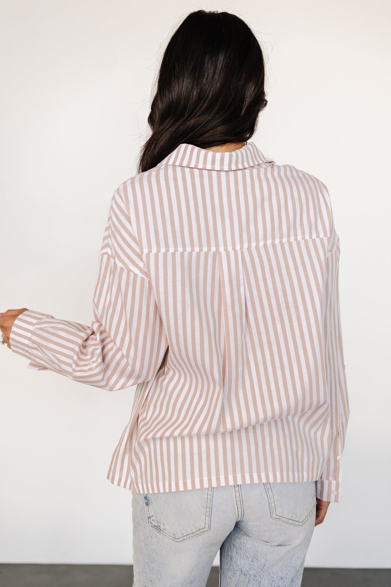 Shasta Button Up Top | Beige Stripe-Glamsiq