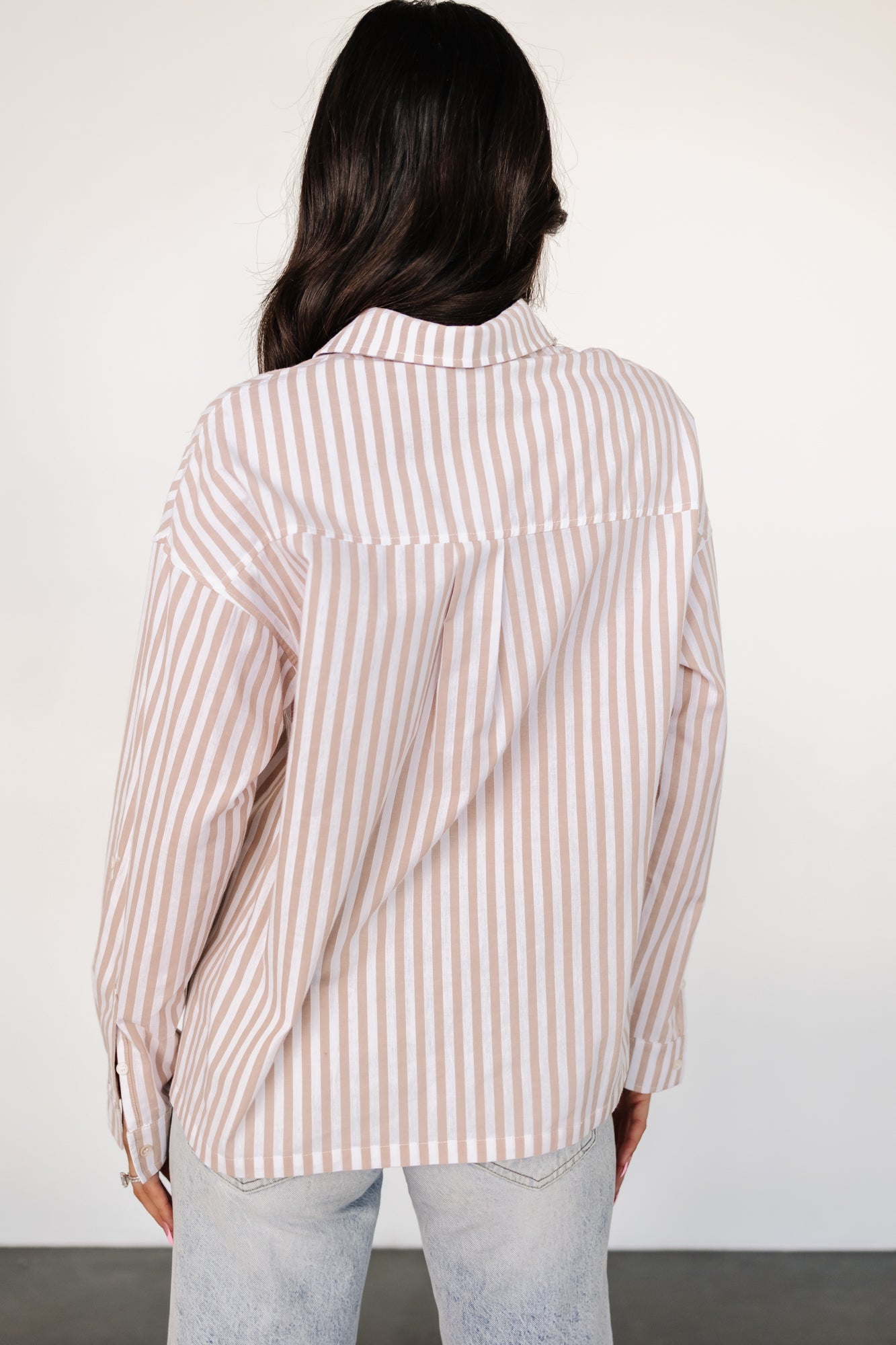 Shasta Button Up Top | Beige Stripe-Glamsiq