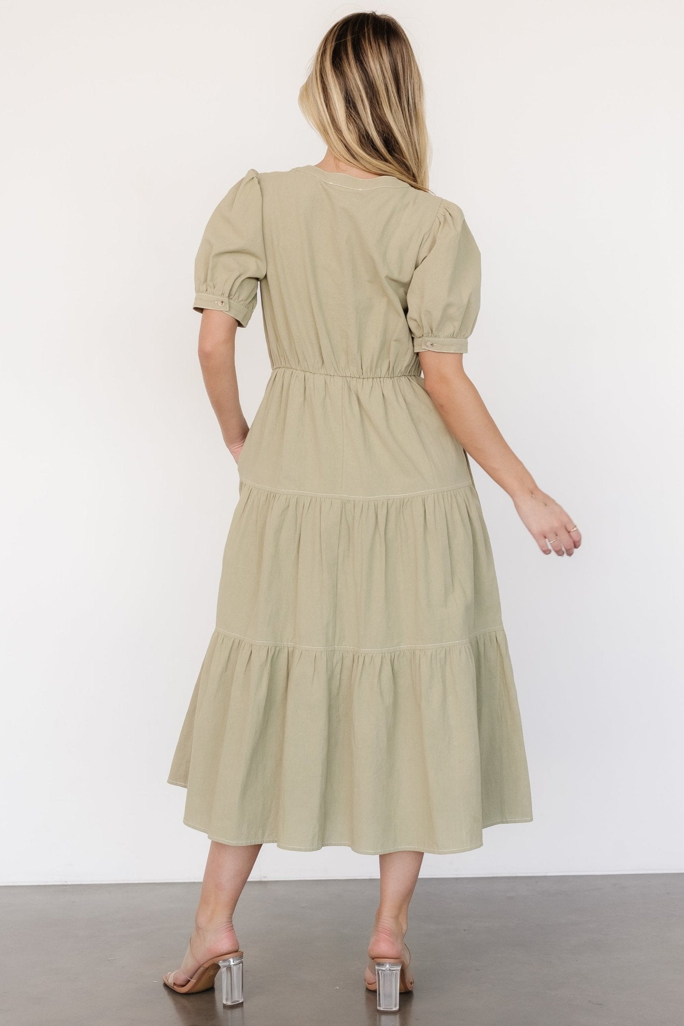 Shelby Button Top Dress | Sage Green-Glamsiq
