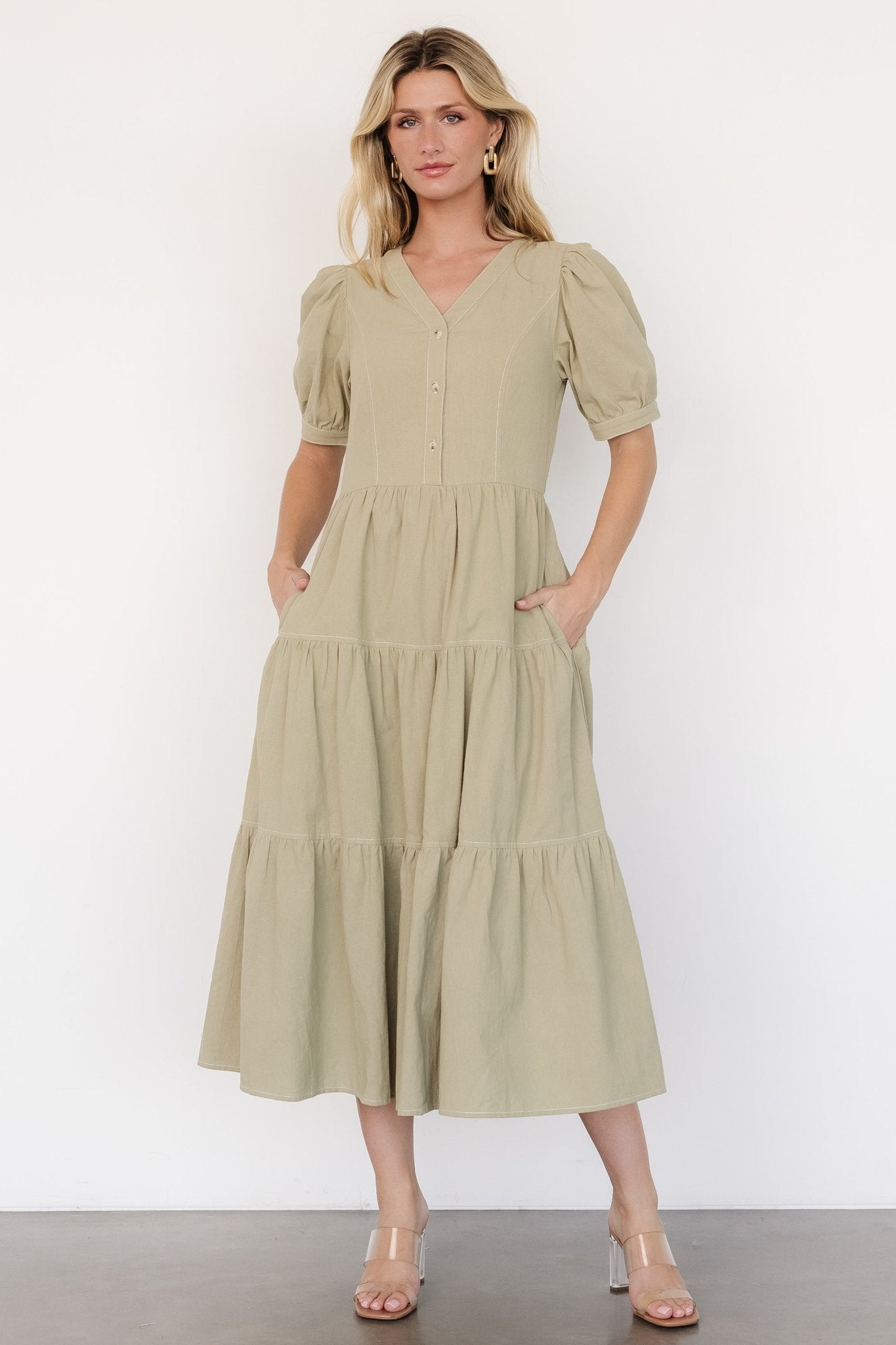 Shelby Button Top Dress | Sage Green-Glamsiq
