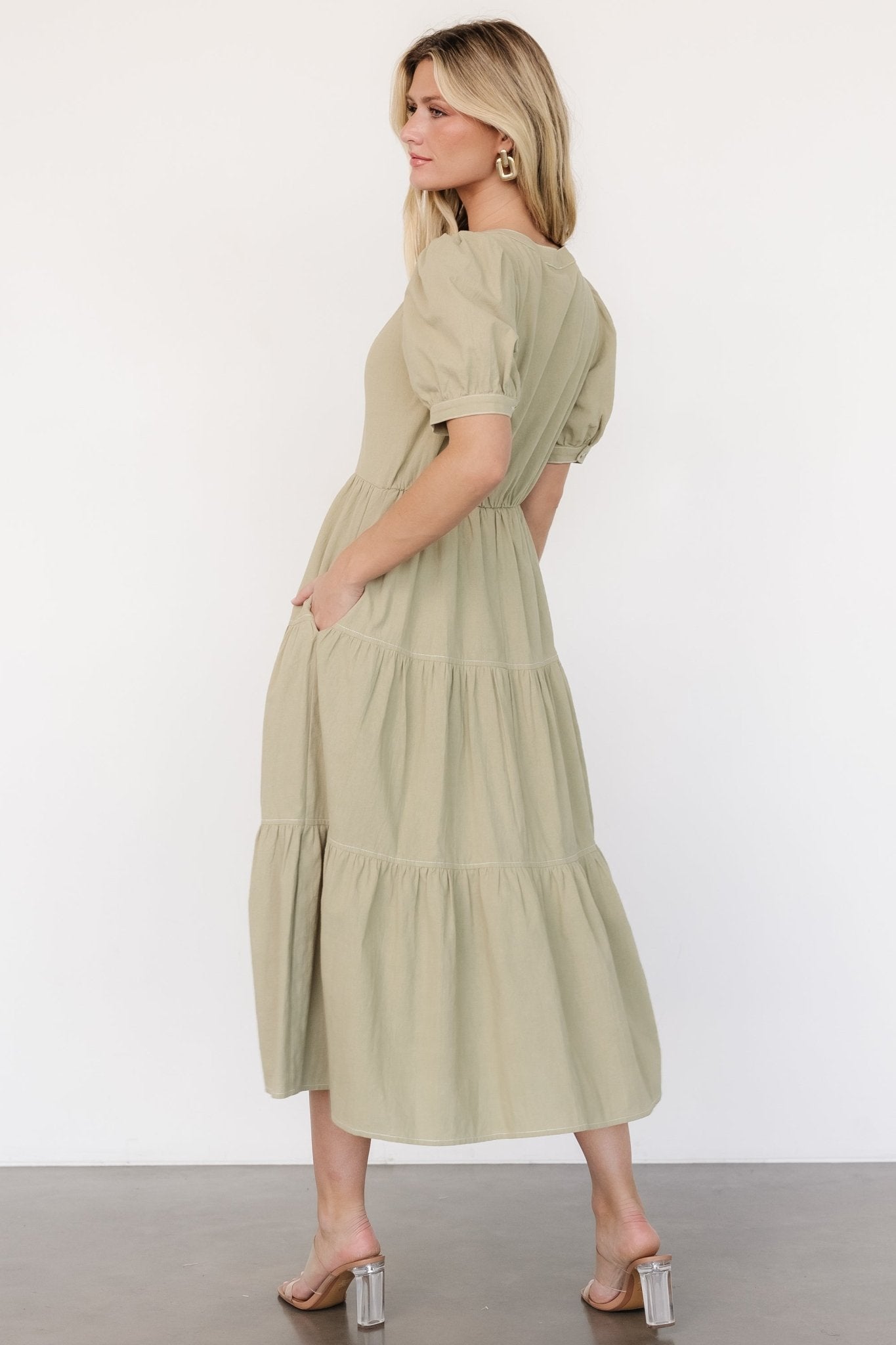 Shelby Button Top Dress | Sage Green-Glamsiq