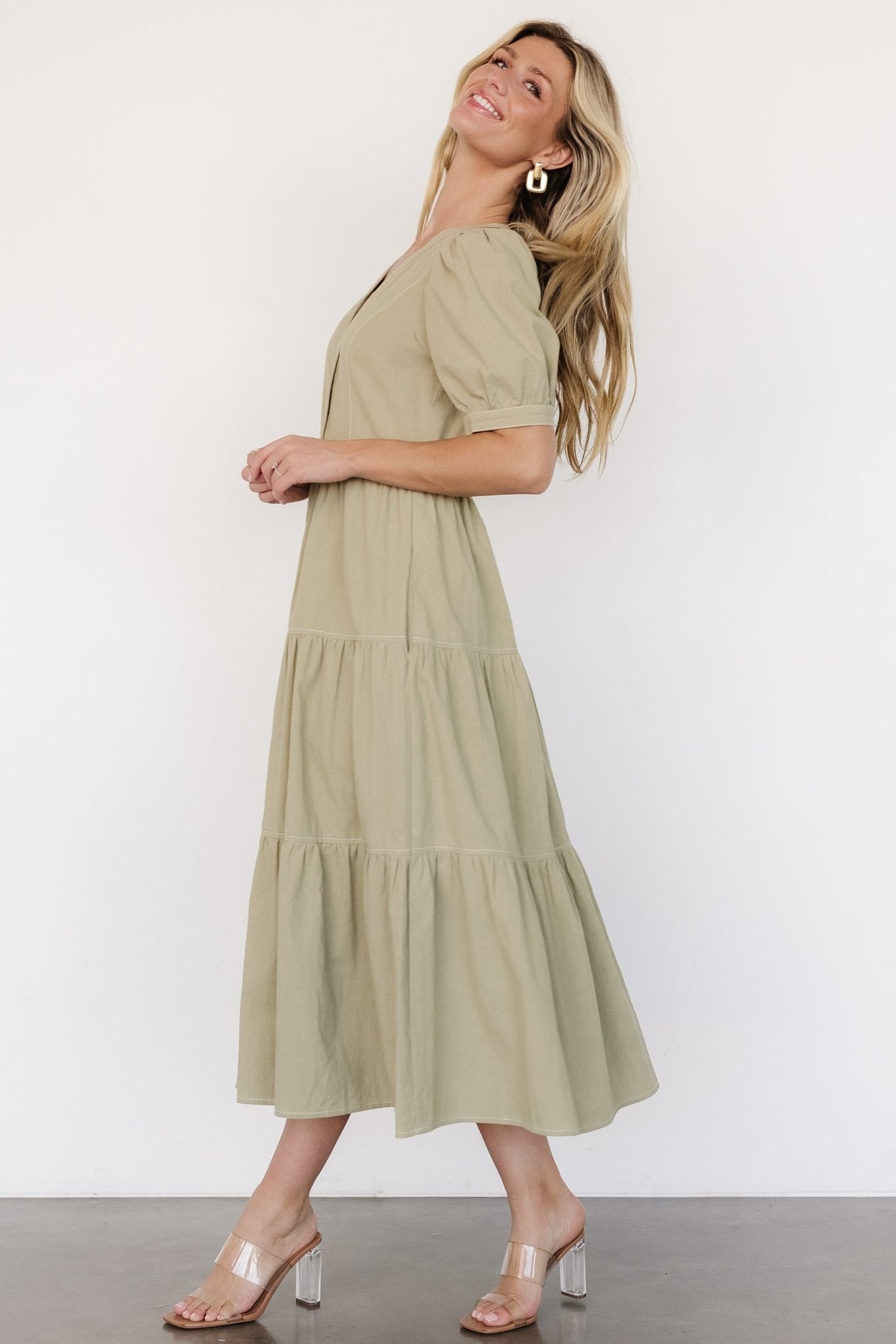 Shelby Button Top Dress | Sage Green-Glamsiq