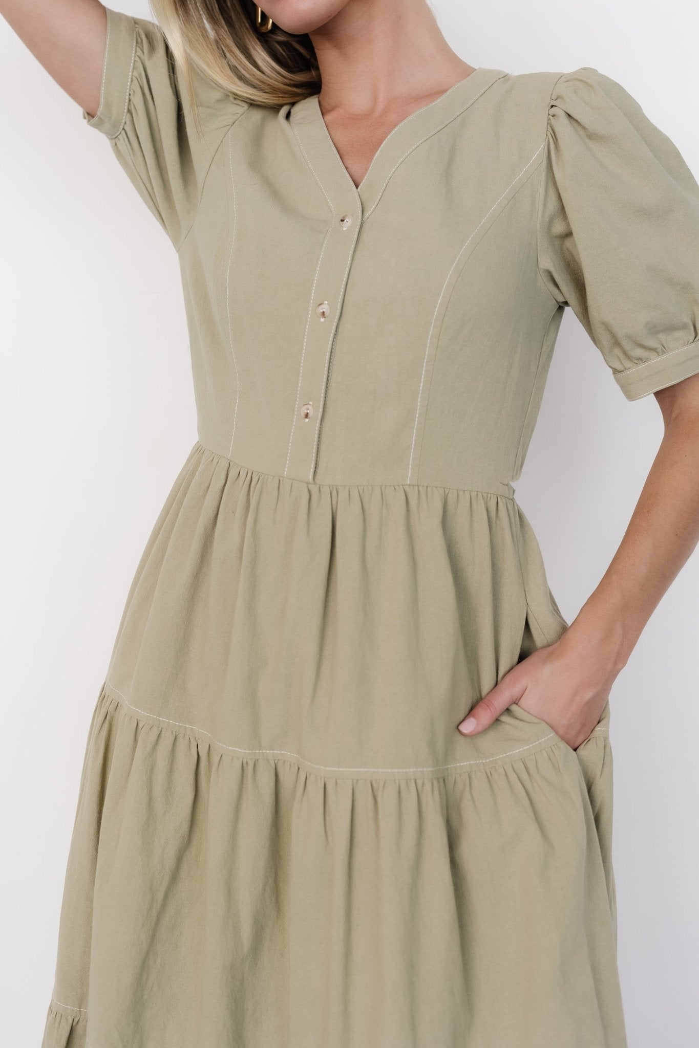 Shelby Button Top Dress | Sage Green-Glamsiq