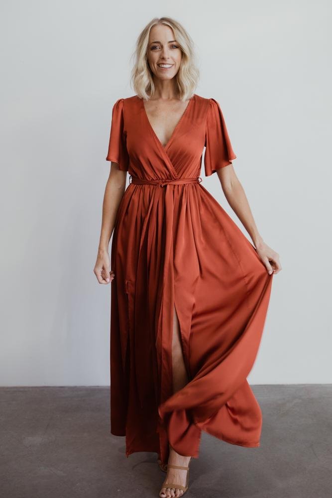 Sicily Satin Maxi Dress | Rust-Glamsiq