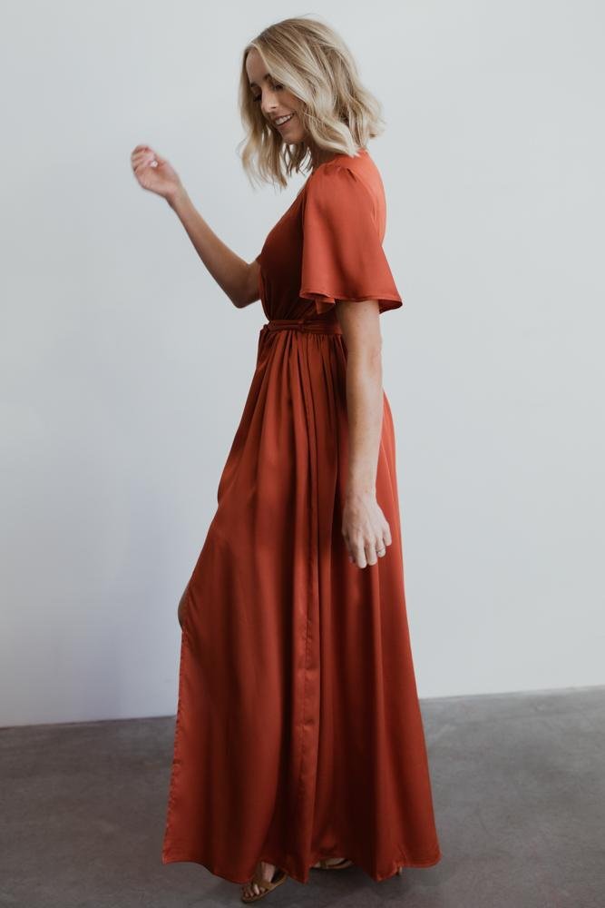 Sicily Satin Maxi Dress | Rust-Glamsiq