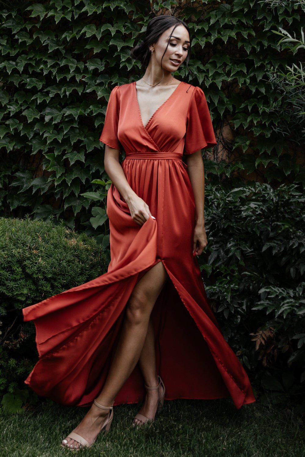 Sicily Satin Maxi Dress | Rust-Glamsiq