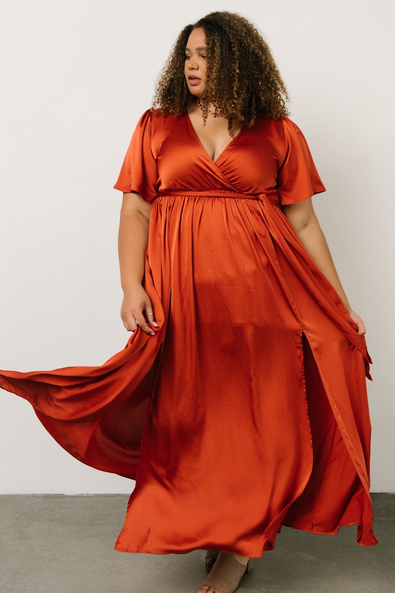 Sicily Satin Maxi Dress | Rust-Glamsiq