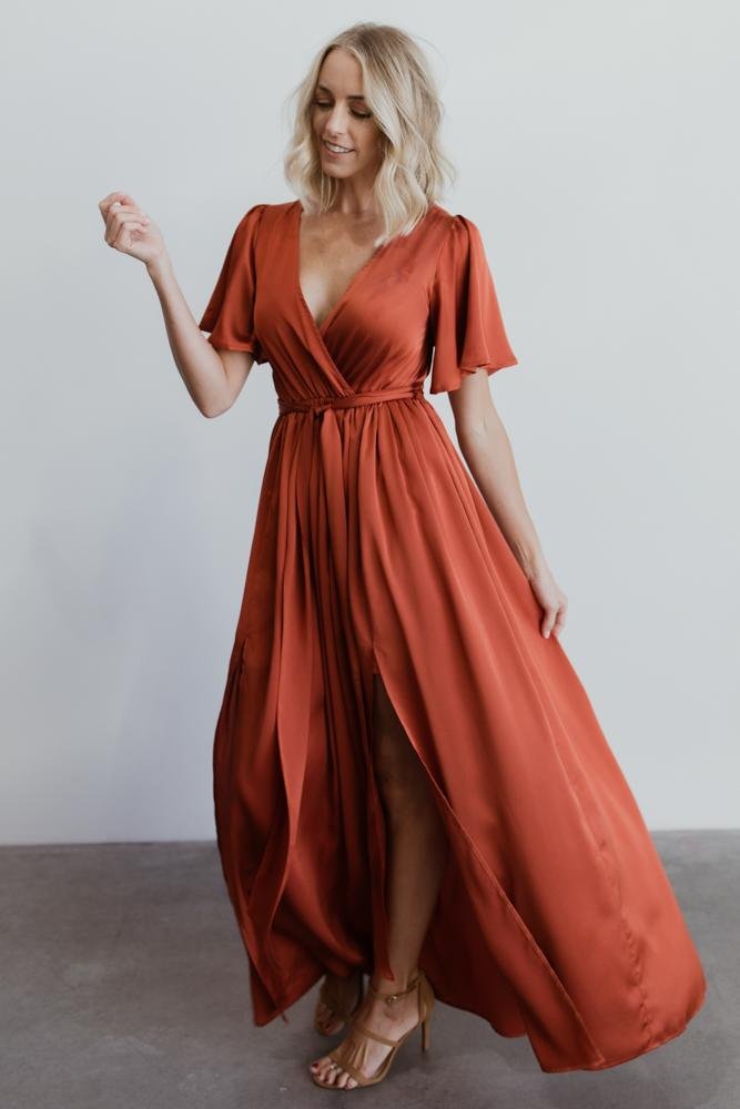 Sicily Satin Maxi Dress | Rust-Glamsiq
