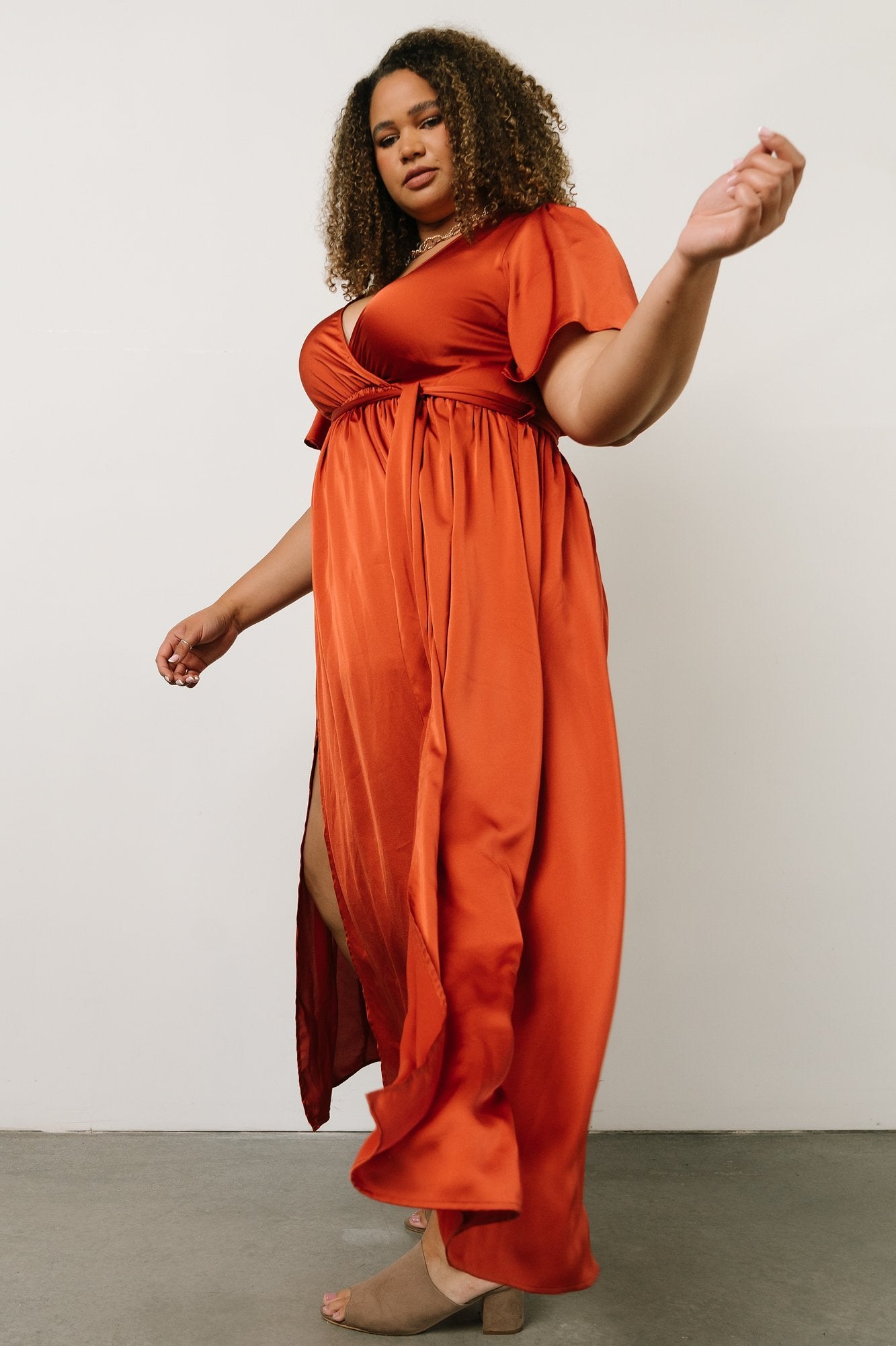 Sicily Satin Maxi Dress | Rust-Glamsiq