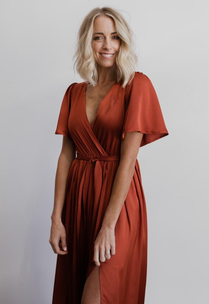 Sicily Satin Maxi Dress | Rust-Glamsiq