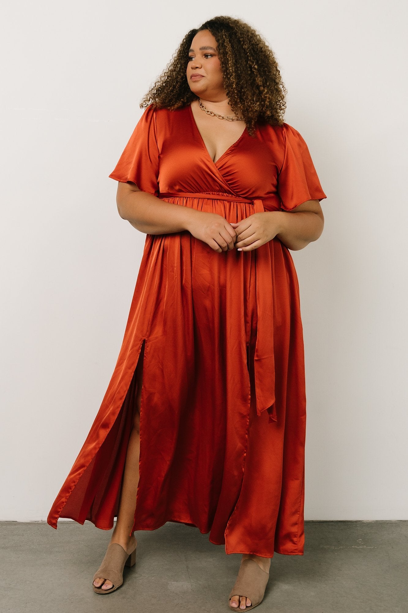 Sicily Satin Maxi Dress | Rust-Glamsiq