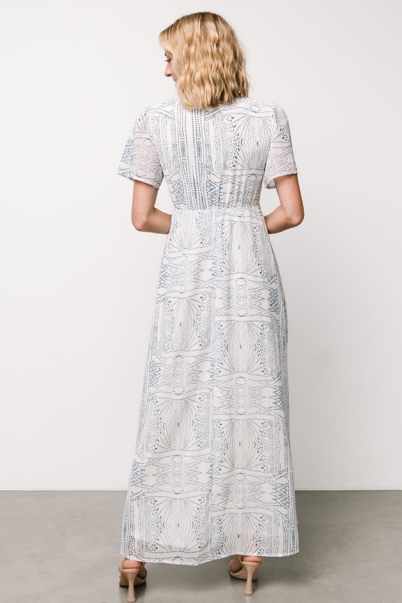 Skyla Deep V Maxi Dress | Blue Print-Glamsiq