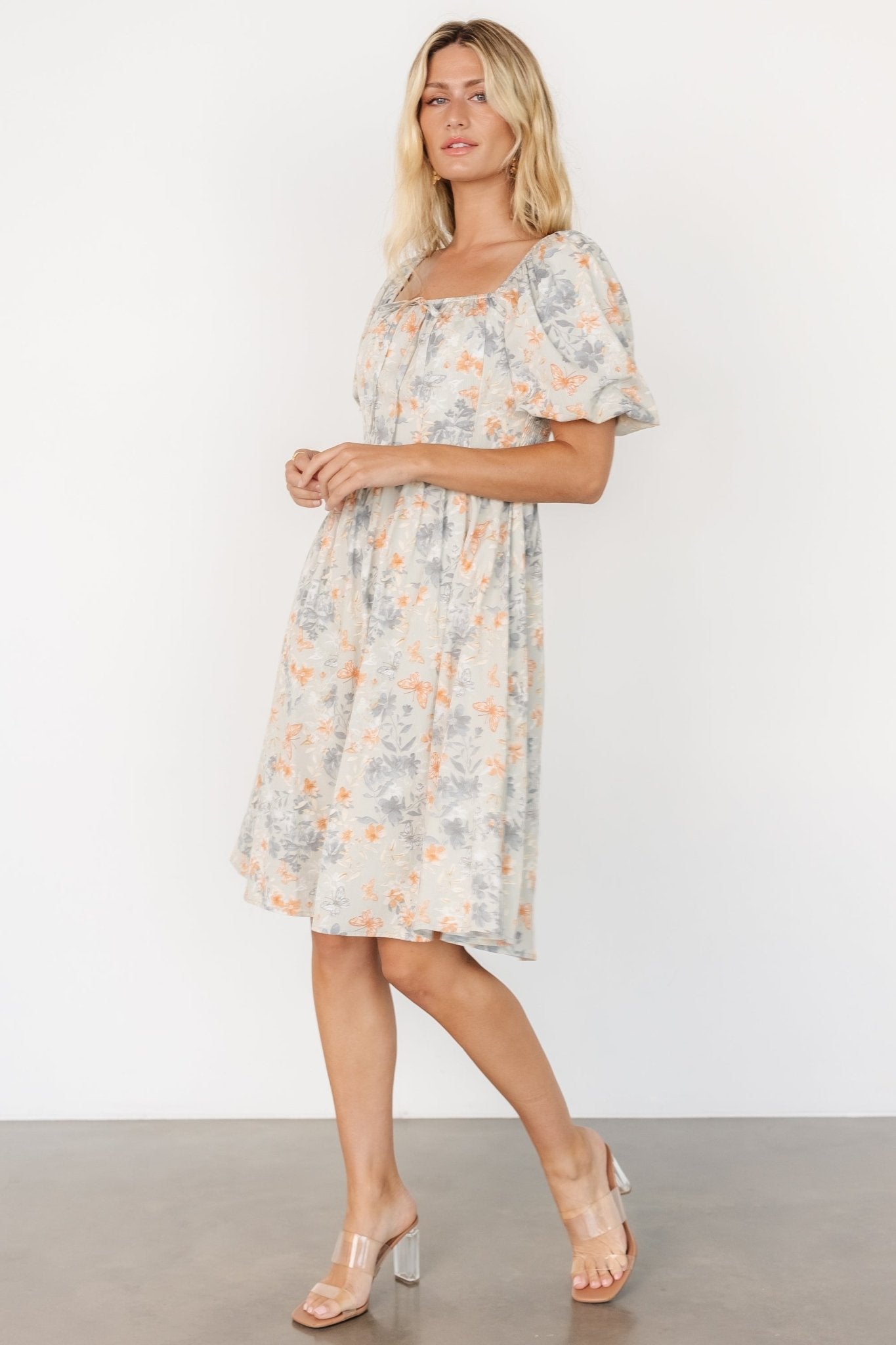 Sonnet Short Dress | Dusty Blue Print-Glamsiq
