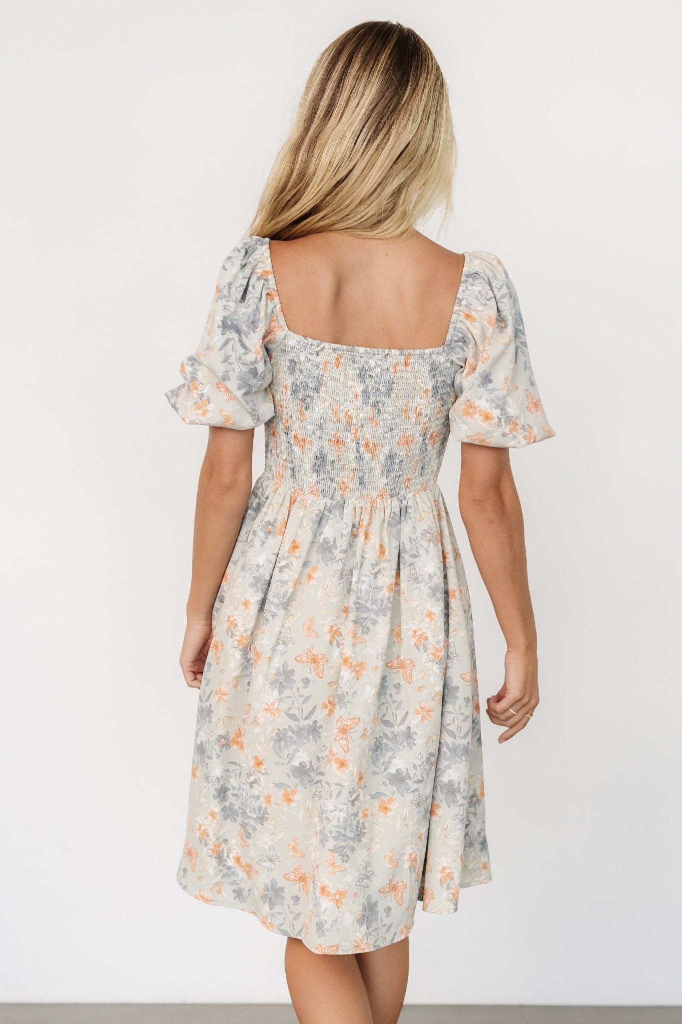 Sonnet Short Dress | Dusty Blue Print-Glamsiq
