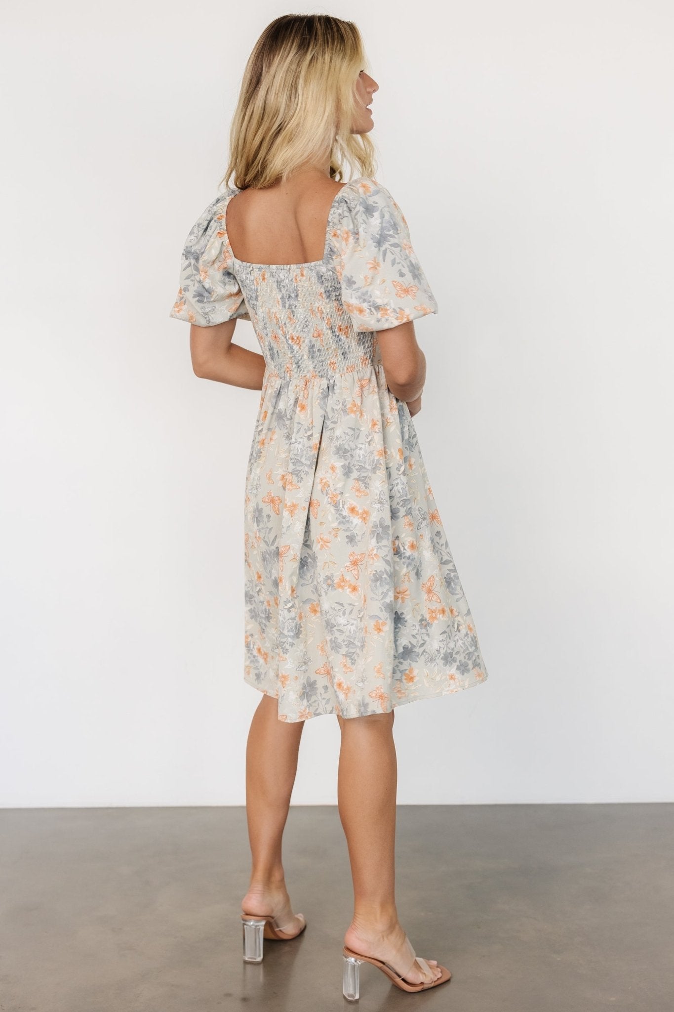 Sonnet Short Dress | Dusty Blue Print-Glamsiq