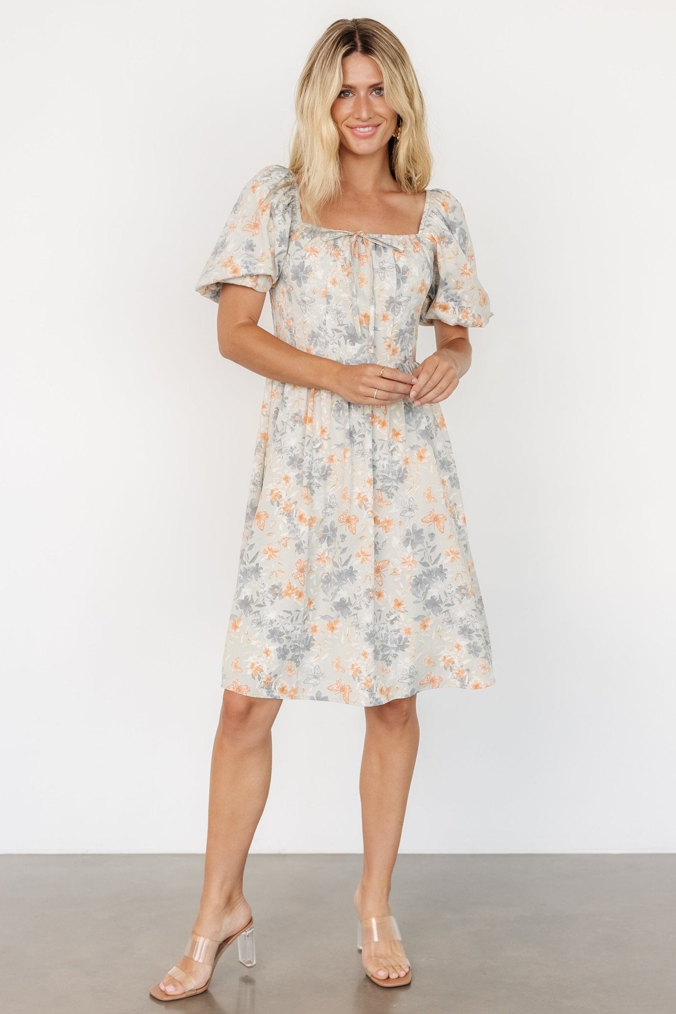 Sonnet Short Dress | Dusty Blue Print-Glamsiq
