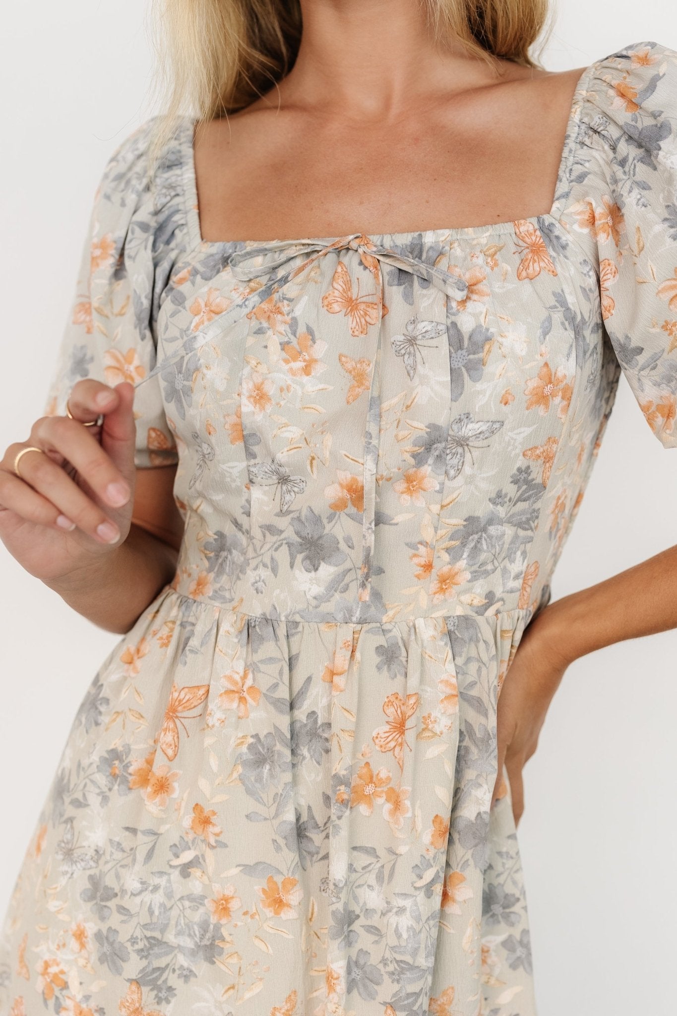 Sonnet Short Dress | Dusty Blue Print-Glamsiq