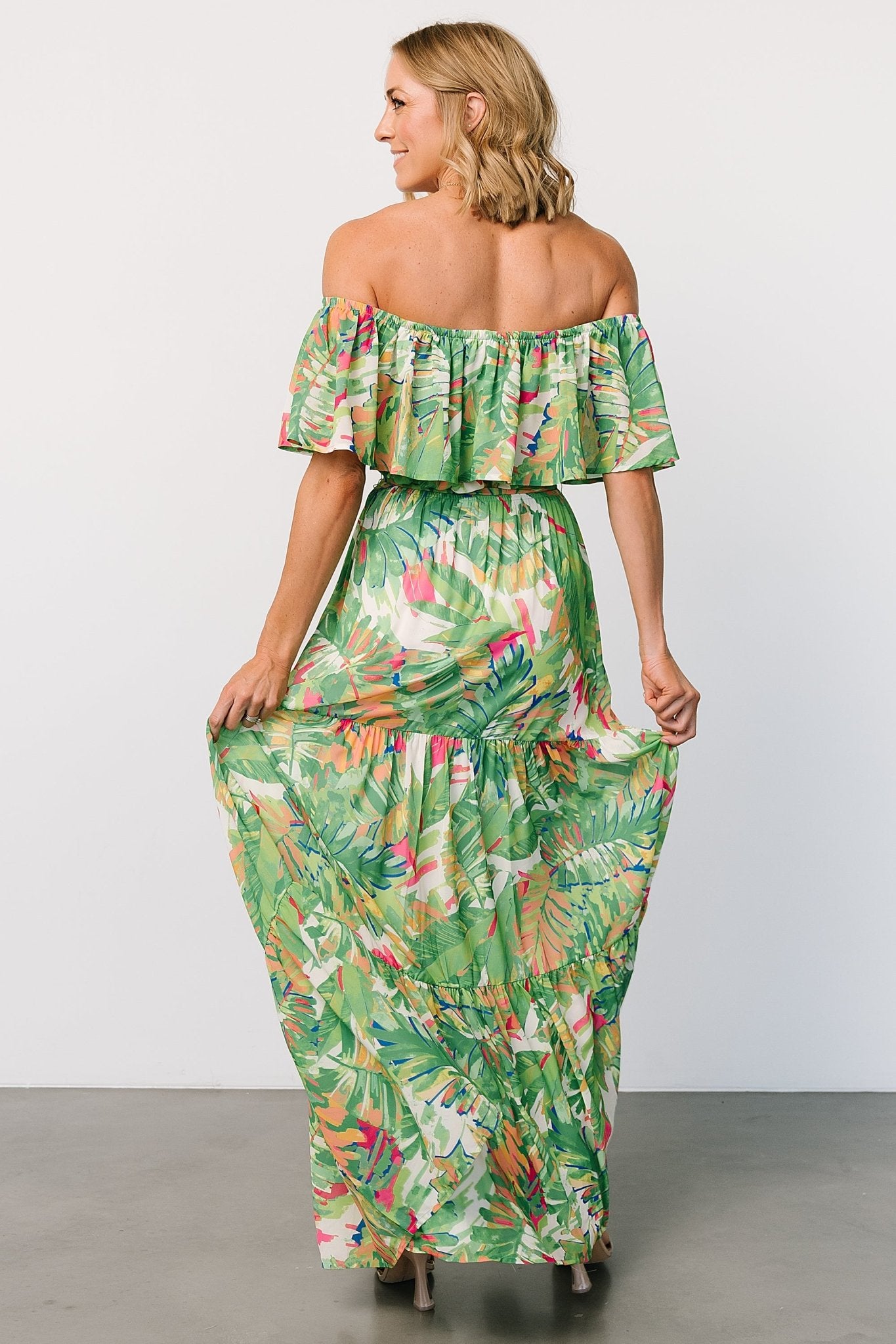 Sonoma Off Shoulder Maxi Dress | Green Multi-Glamsiq