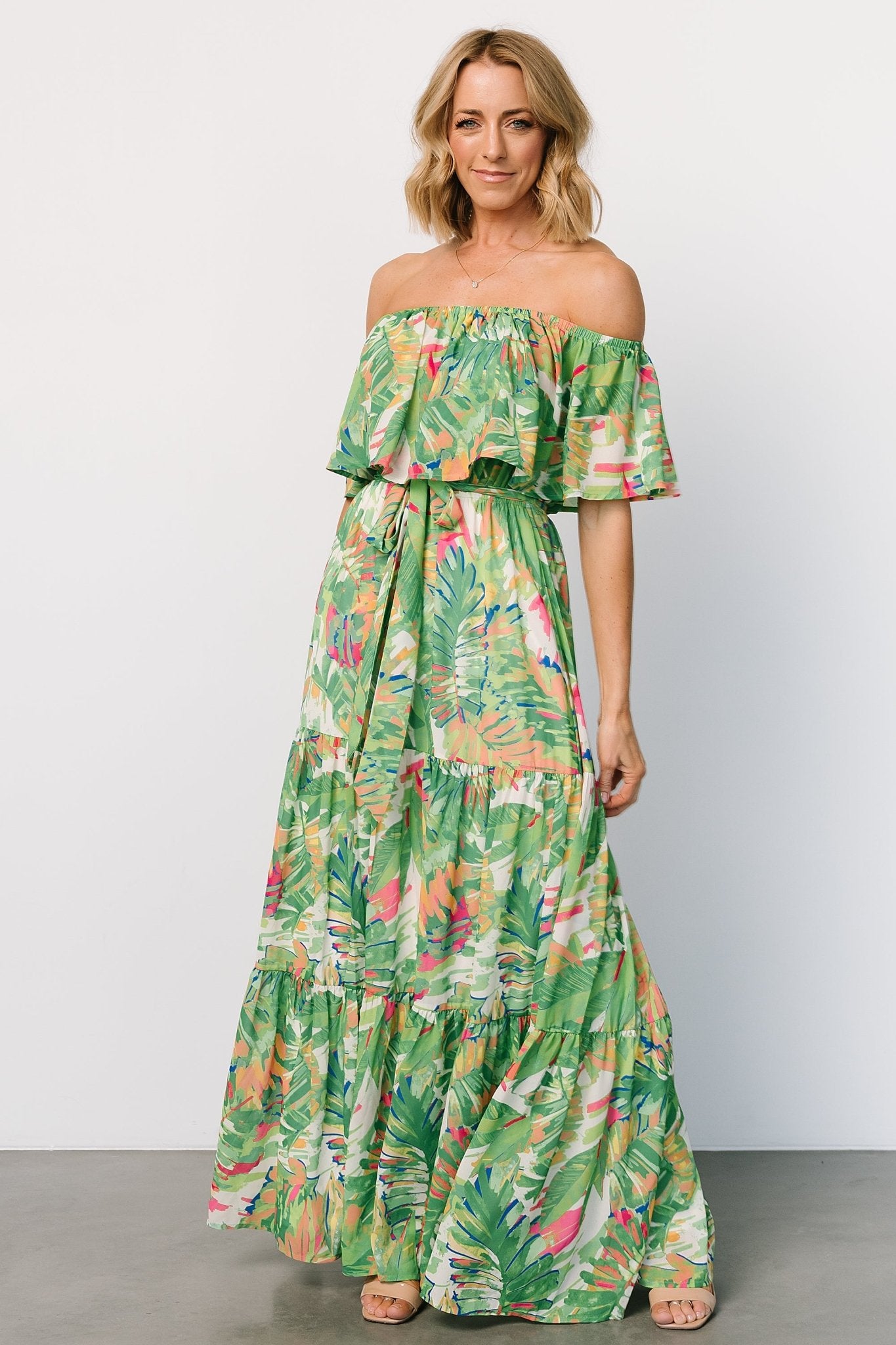 Sonoma Off Shoulder Maxi Dress | Green Multi-Glamsiq