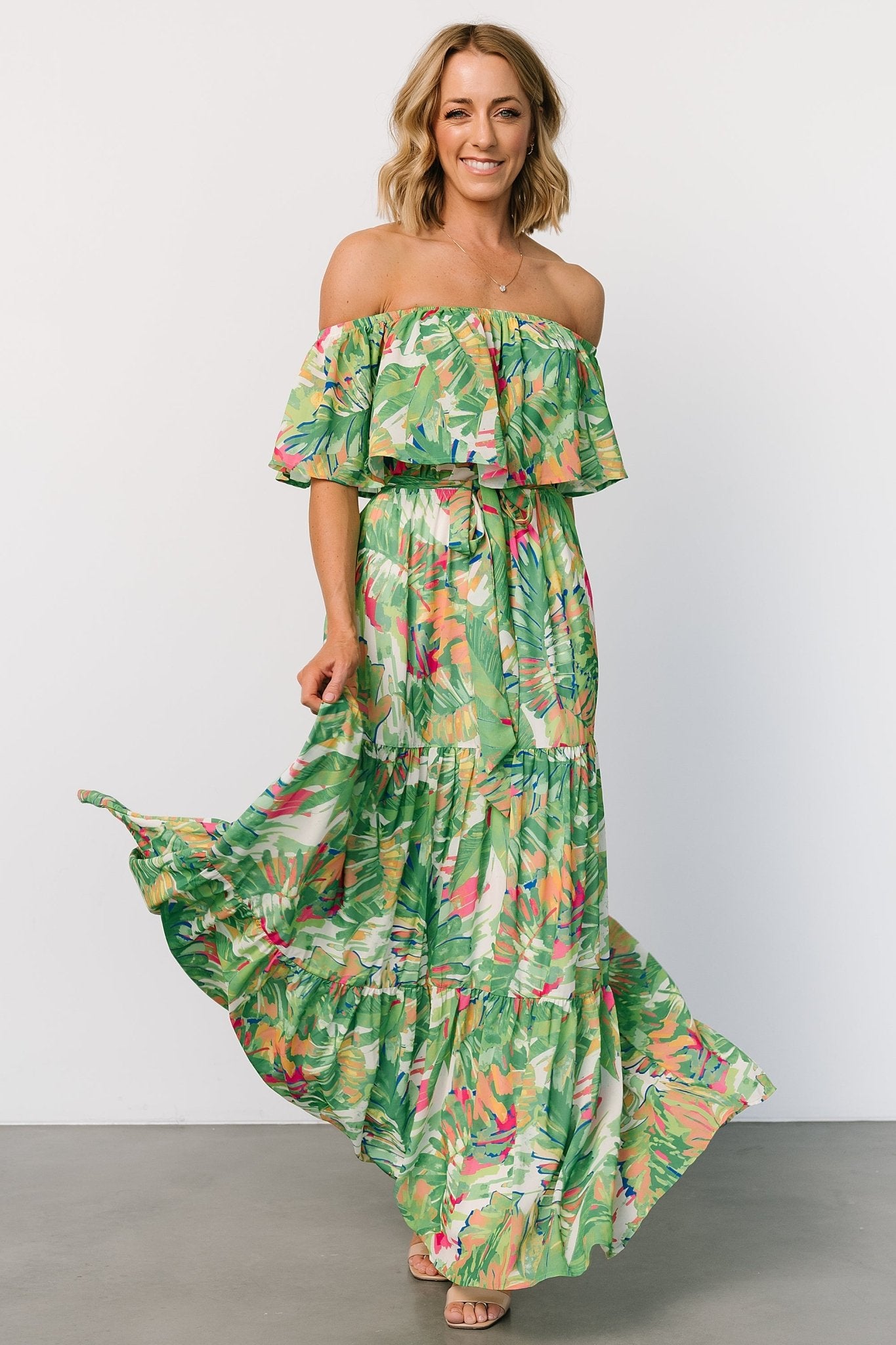 Sonoma Off Shoulder Maxi Dress | Green Multi-Glamsiq