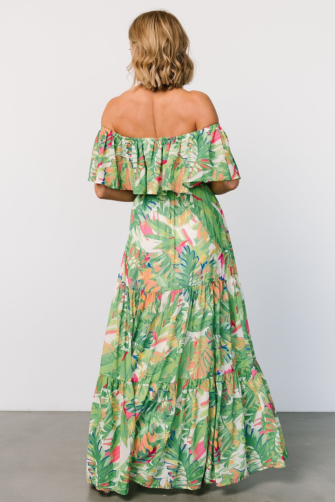 Sonoma Off Shoulder Maxi Dress | Green Multi-Glamsiq