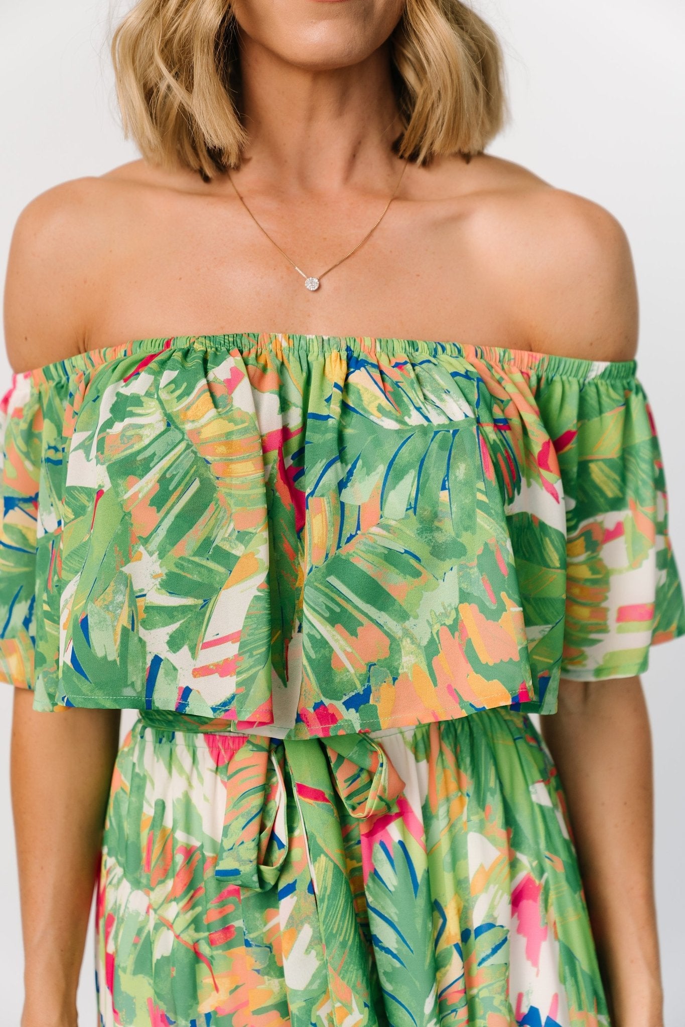 Sonoma Off Shoulder Maxi Dress | Green Multi-Glamsiq