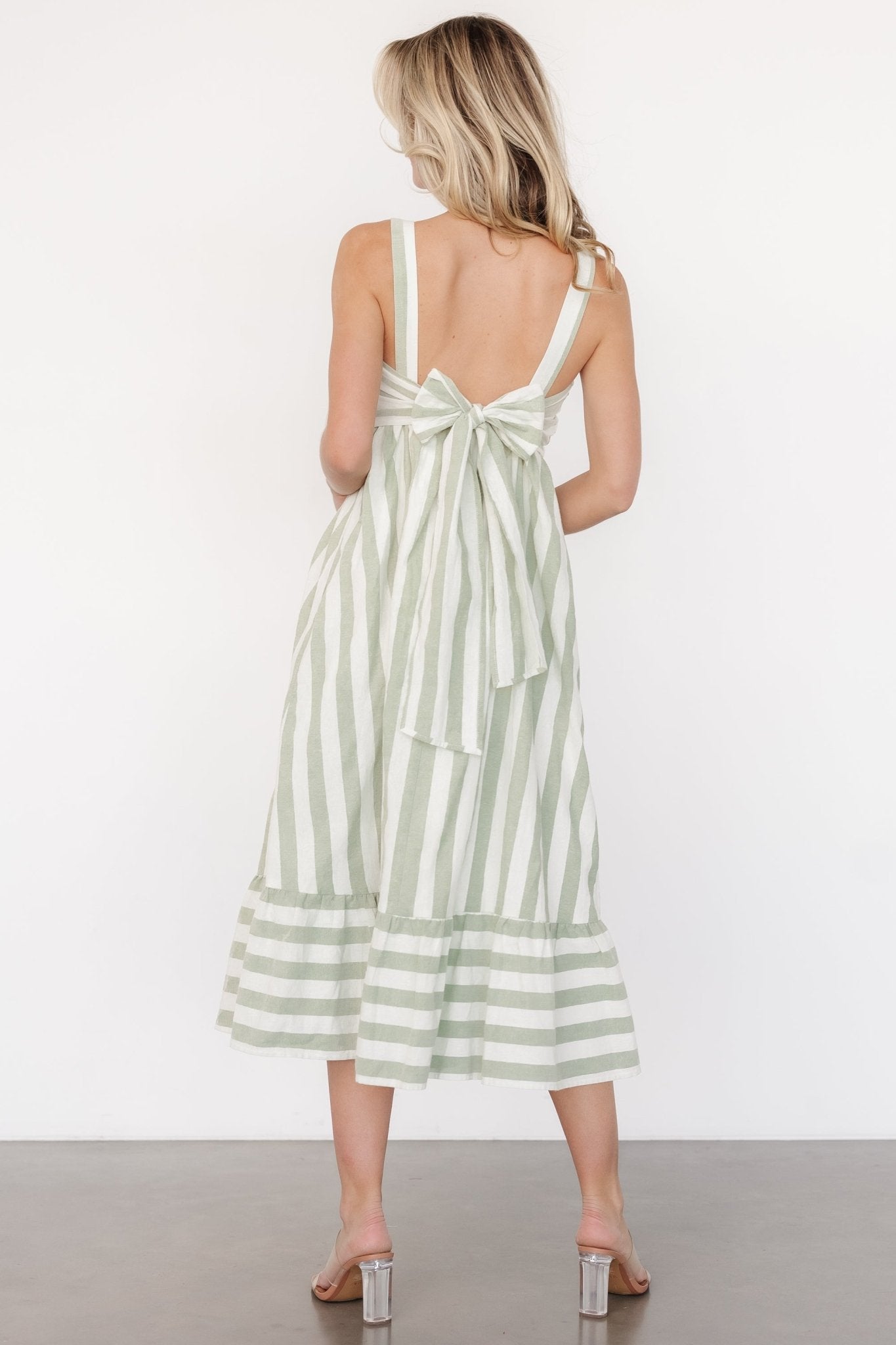Soren Tie Back Dress | Sage Stripe-Glamsiq