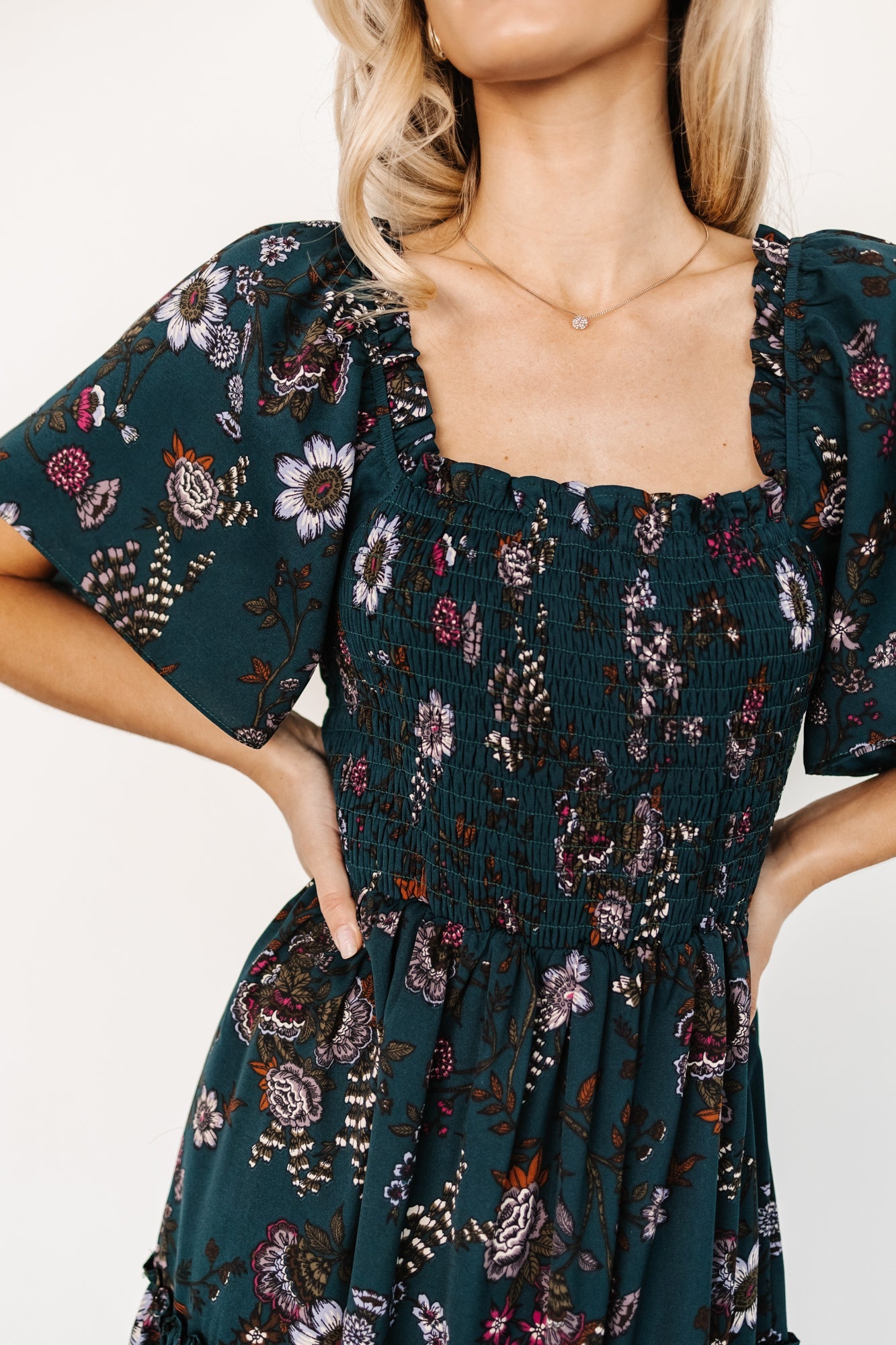 Southampton Smocked Maxi Dress | Jade Blossom-Glamsiq
