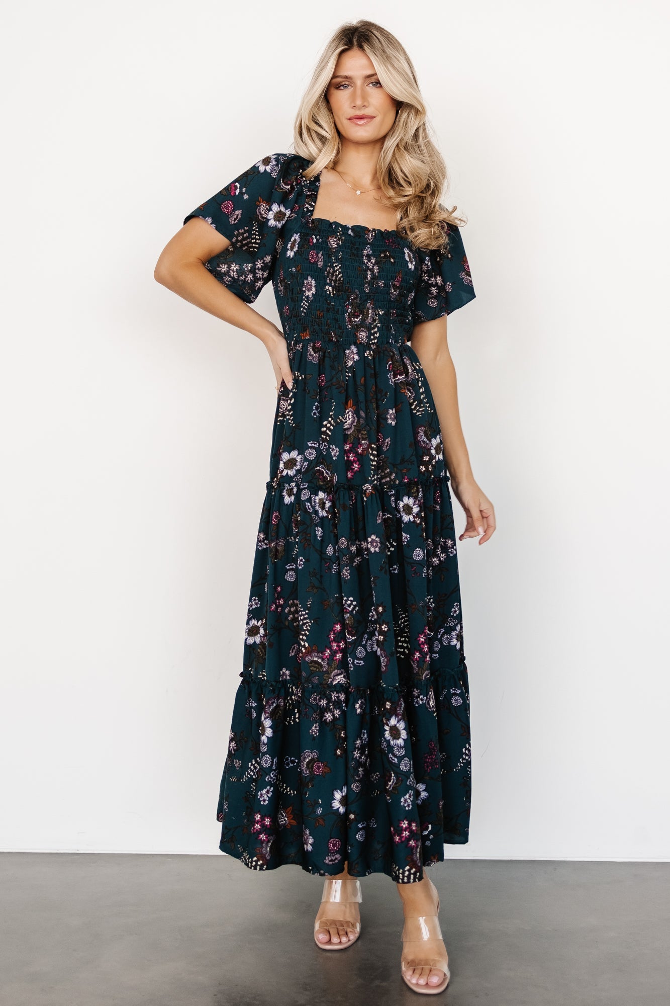 Southampton Smocked Maxi Dress | Jade Blossom-Glamsiq