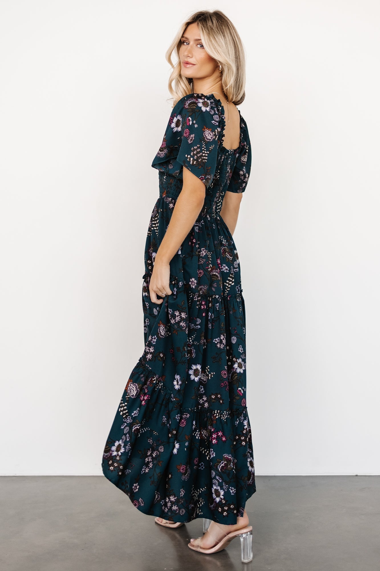 Southampton Smocked Maxi Dress | Jade Blossom-Glamsiq