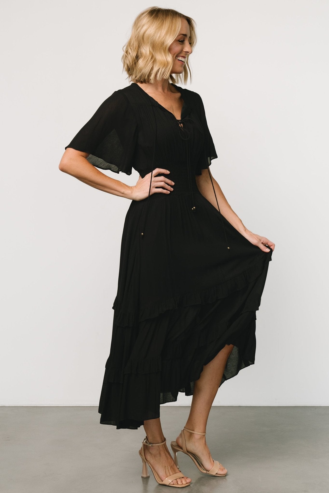 Spell Boho Midi Dress | Black-Glamsiq