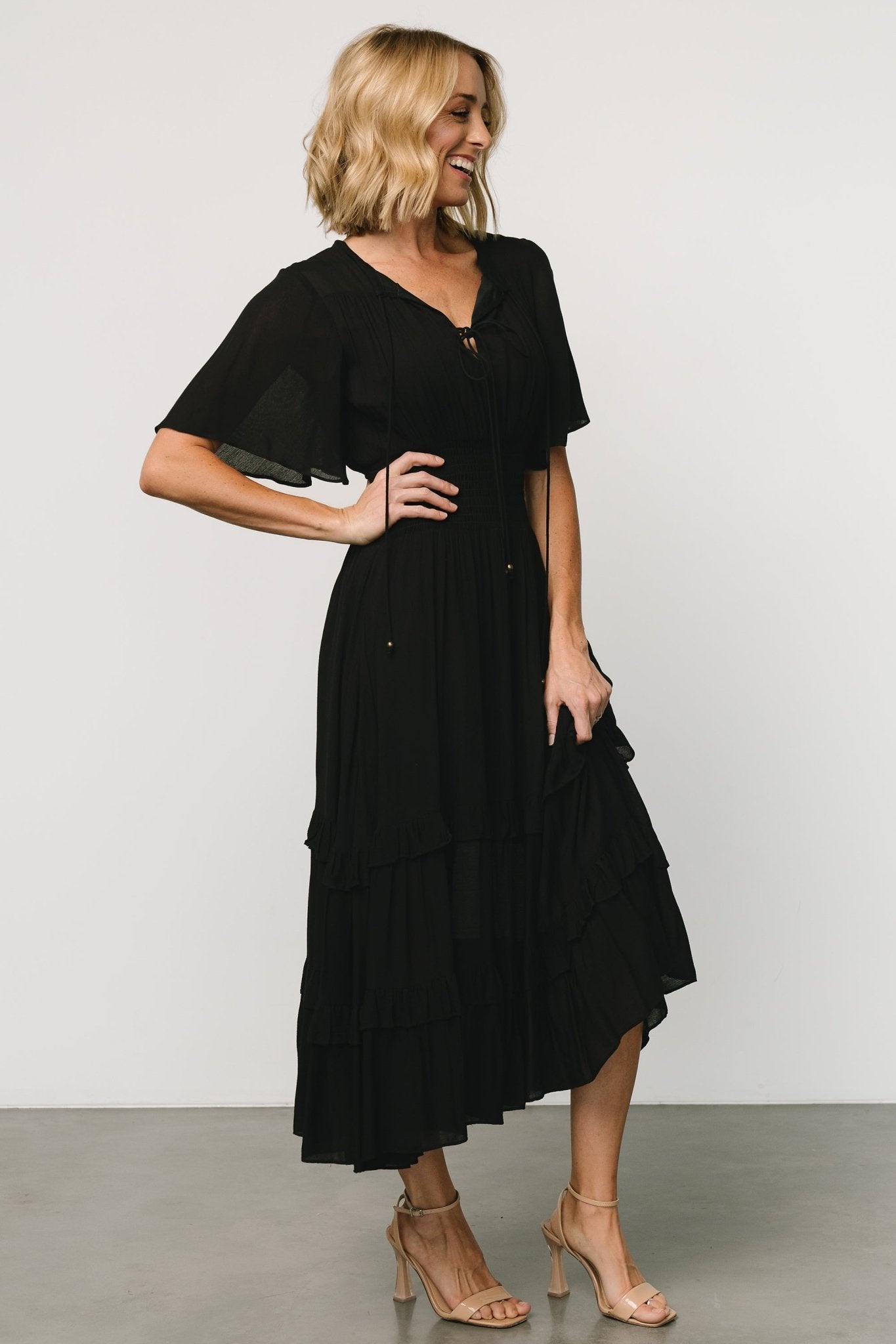 Spell Boho Midi Dress | Black-Glamsiq