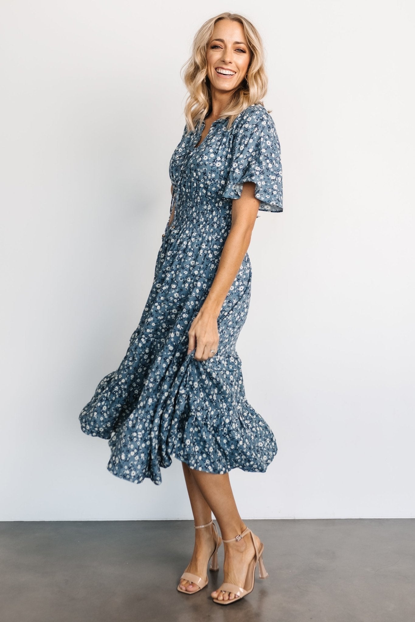 Spell Boho Midi Dress | Blue Floral-Glamsiq