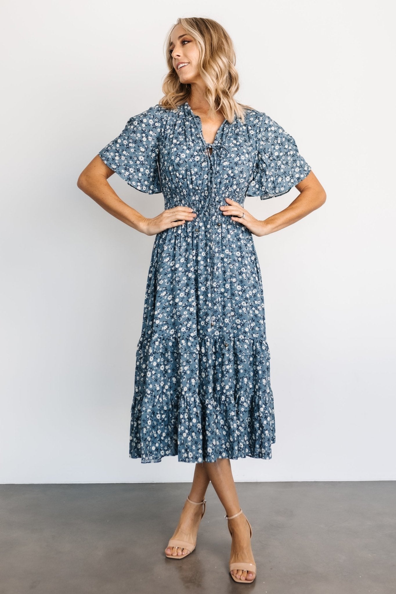 Spell Boho Midi Dress | Blue Floral-Glamsiq