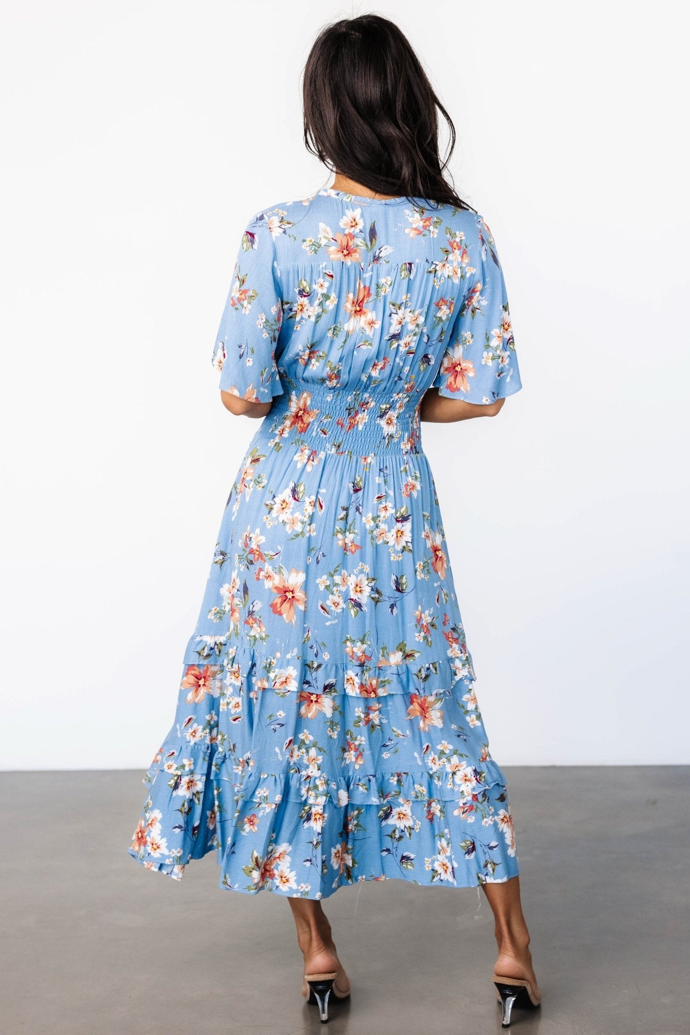 Spell Boho Midi Dress | Blue + Peach Floral-Glamsiq