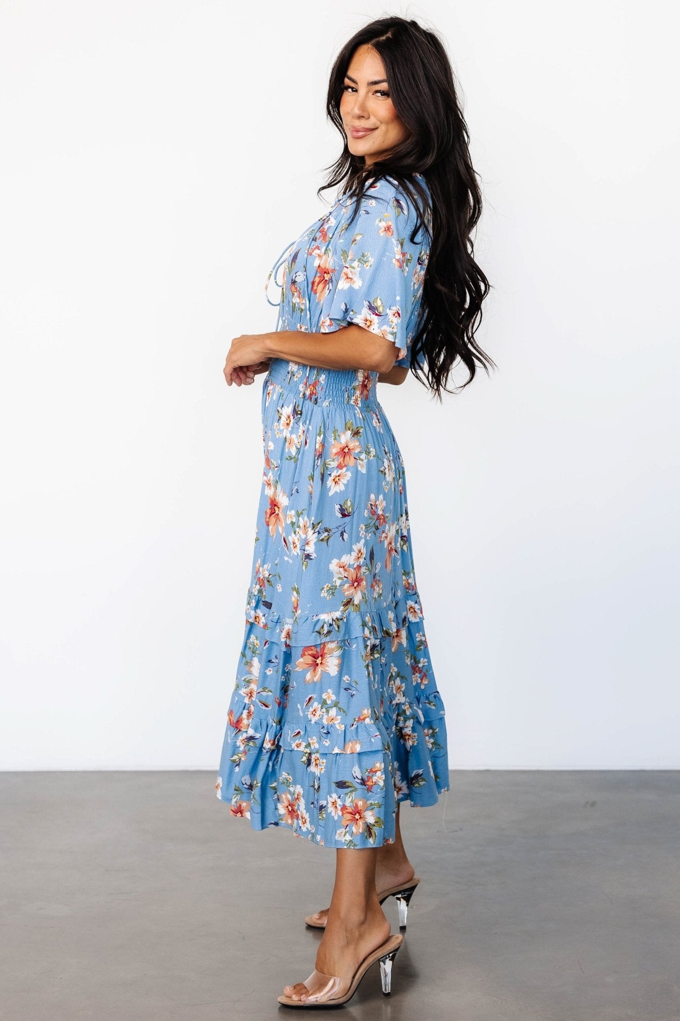 Spell Boho Midi Dress | Blue + Peach Floral-Glamsiq