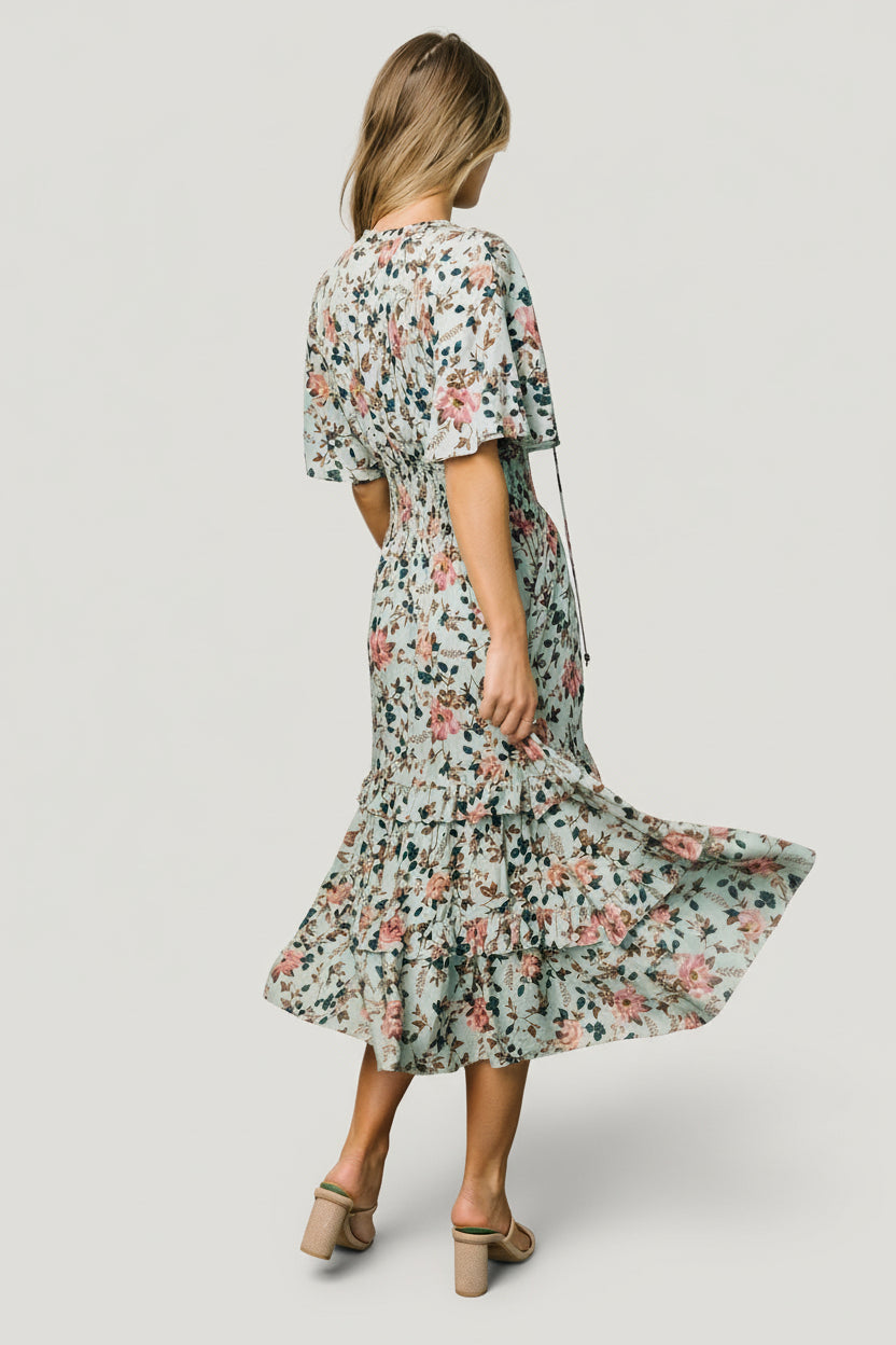 Spell Boho Midi Dress | Sage + Pink Floral-Glamsiq