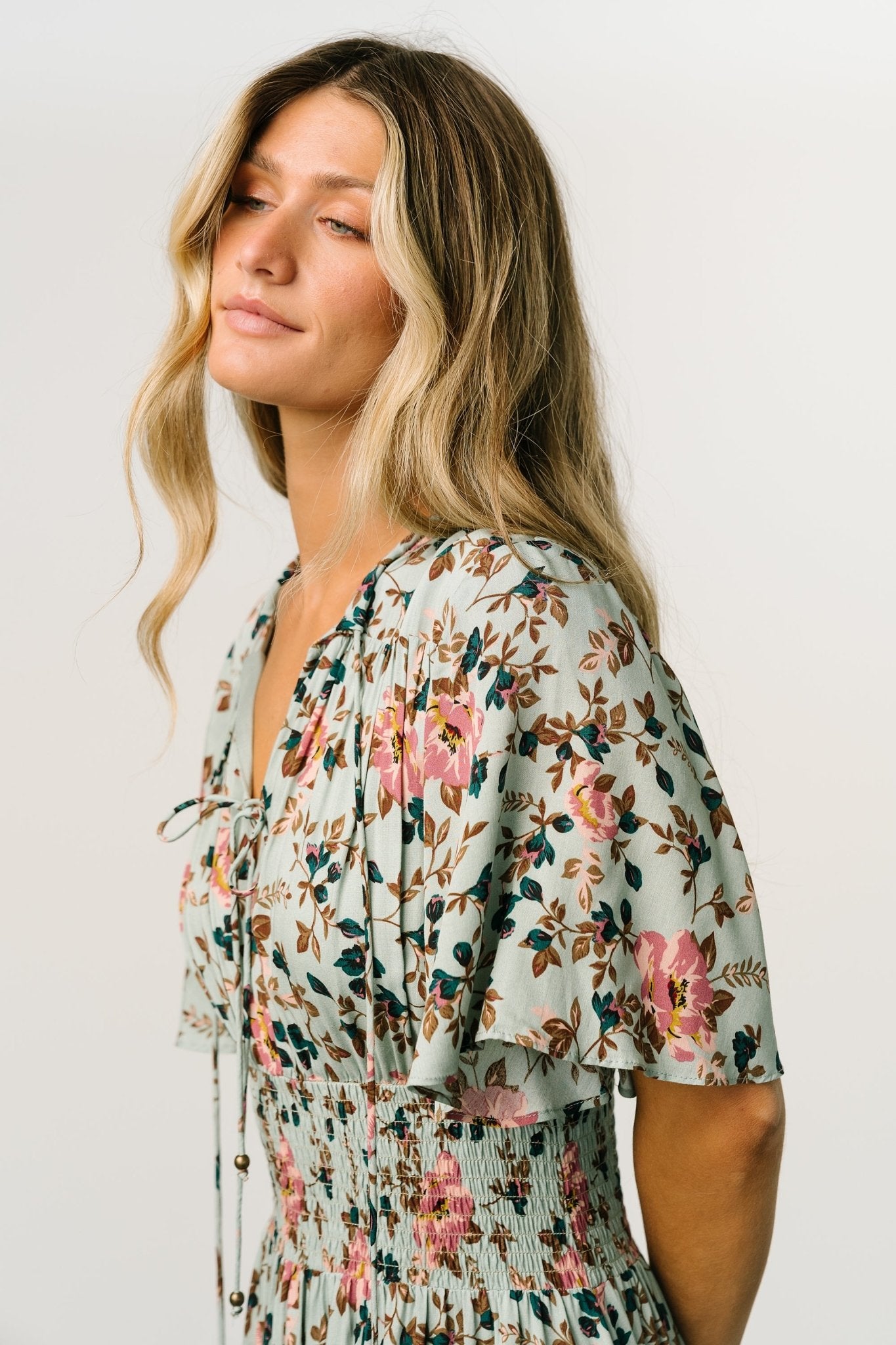 Spell Boho Midi Dress | Sage + Pink Floral-Glamsiq