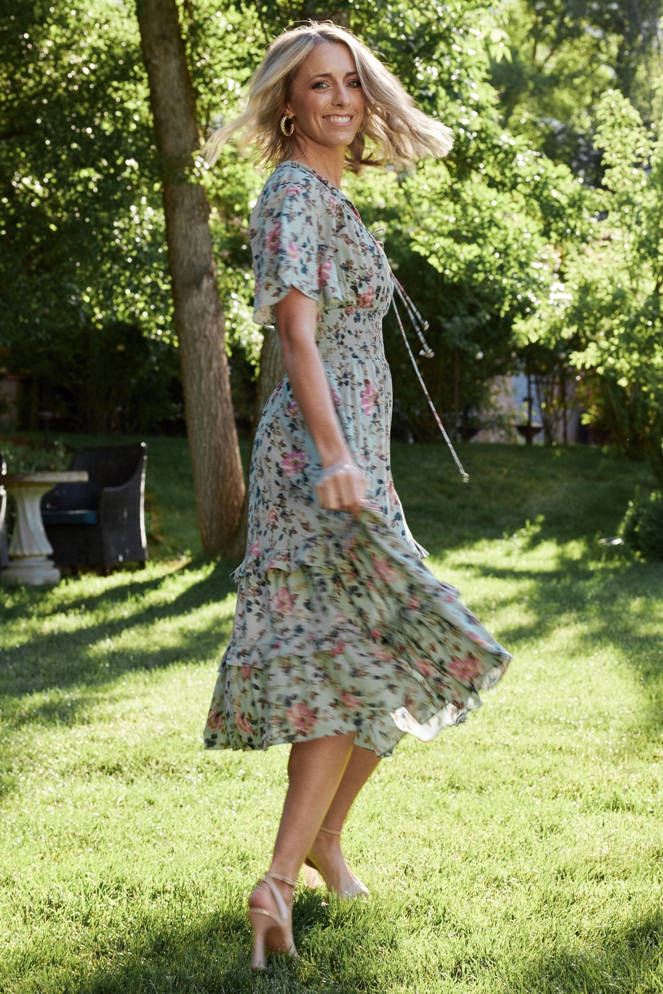 Spell Boho Midi Dress | Sage + Pink Floral-Glamsiq